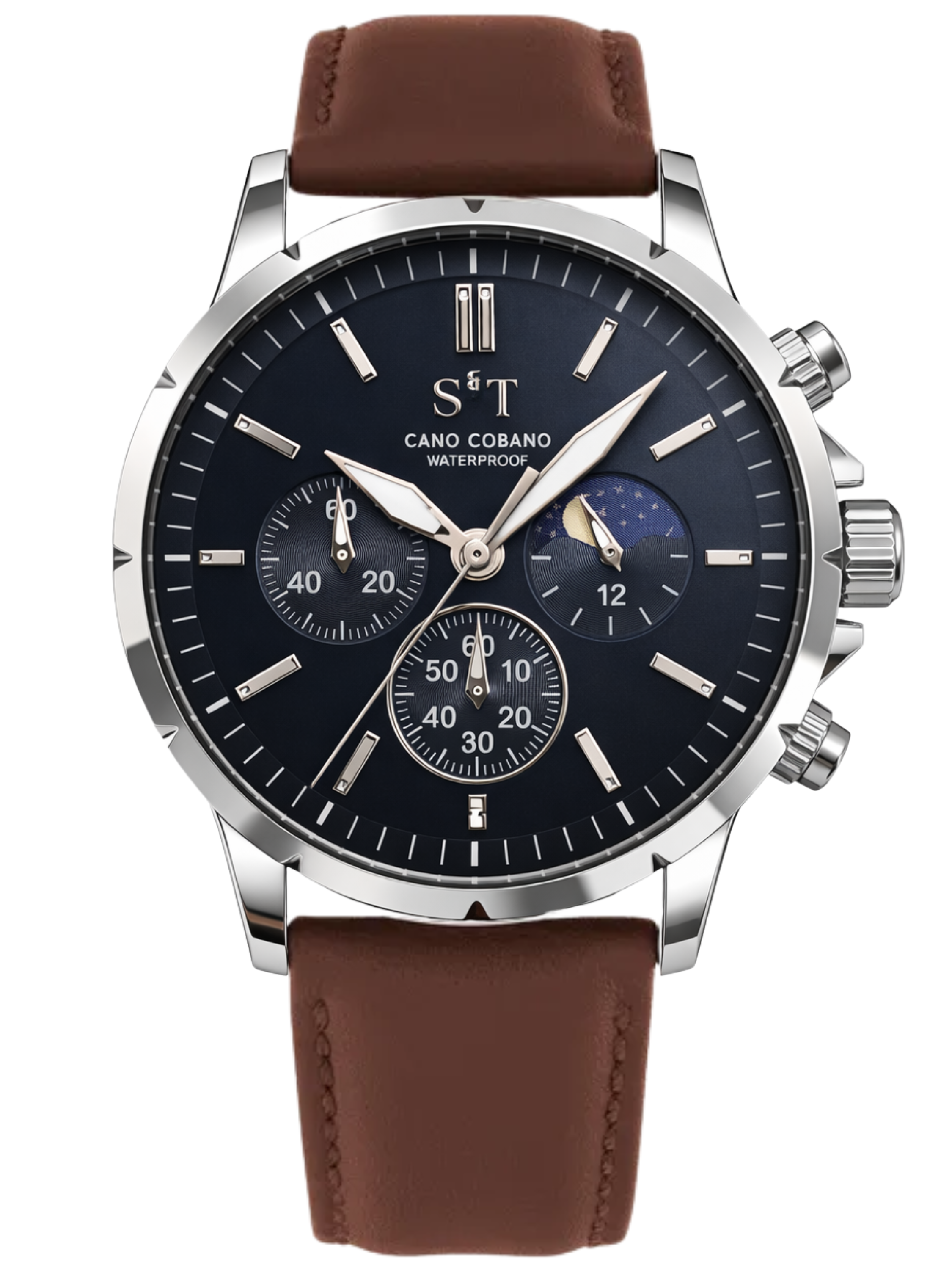 S&T Design Cano Cobano Chronograph Herren Uhr 43 mm Blau Edelstahl Quarz 3 BAR