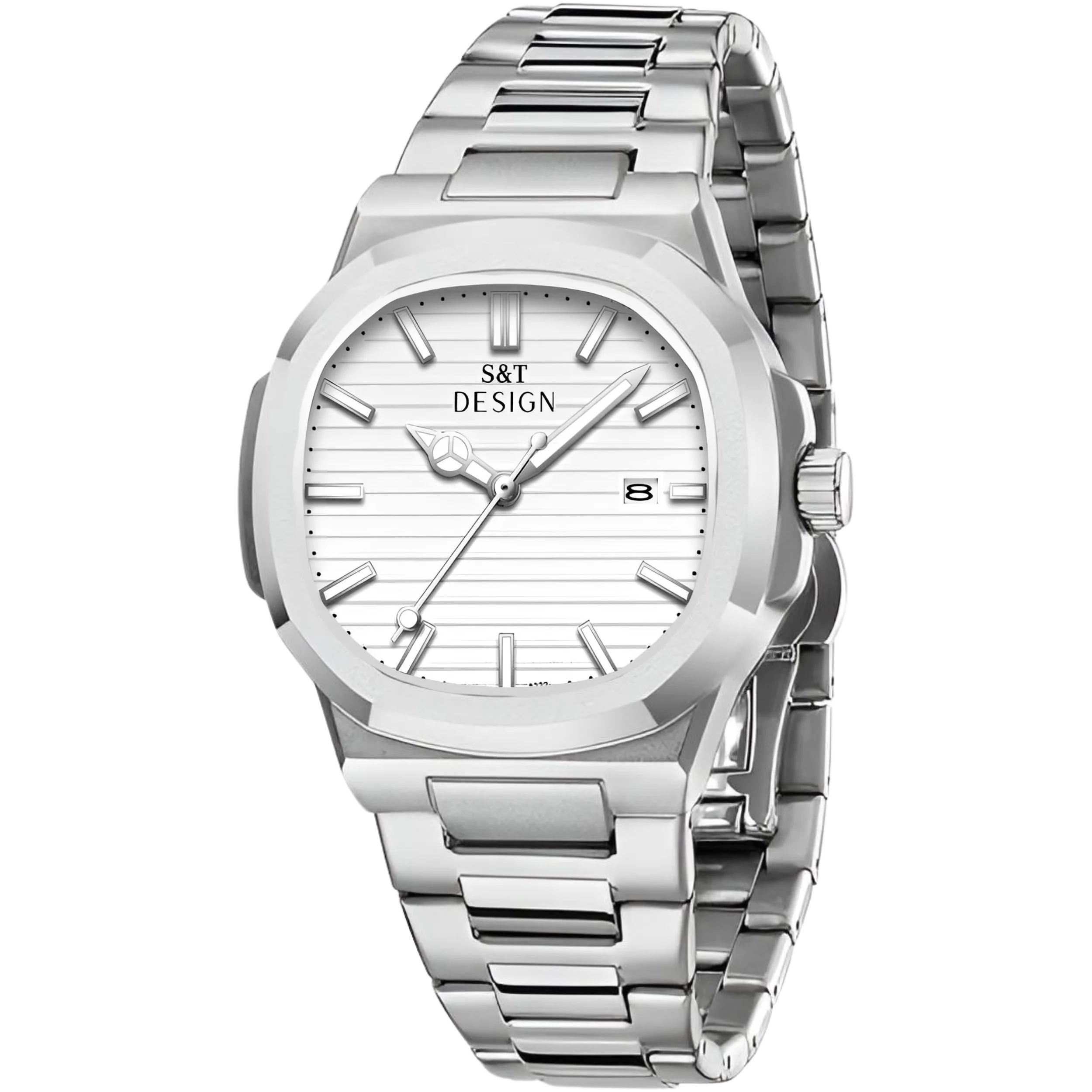 Herren Armbanduhr Edelstahl 42 mm Weiss