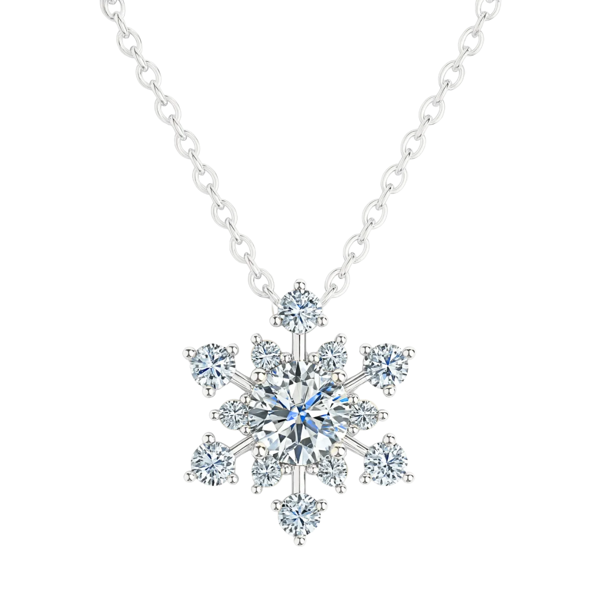 Damen Halskette Schneeflocke Weißgold Moissanite