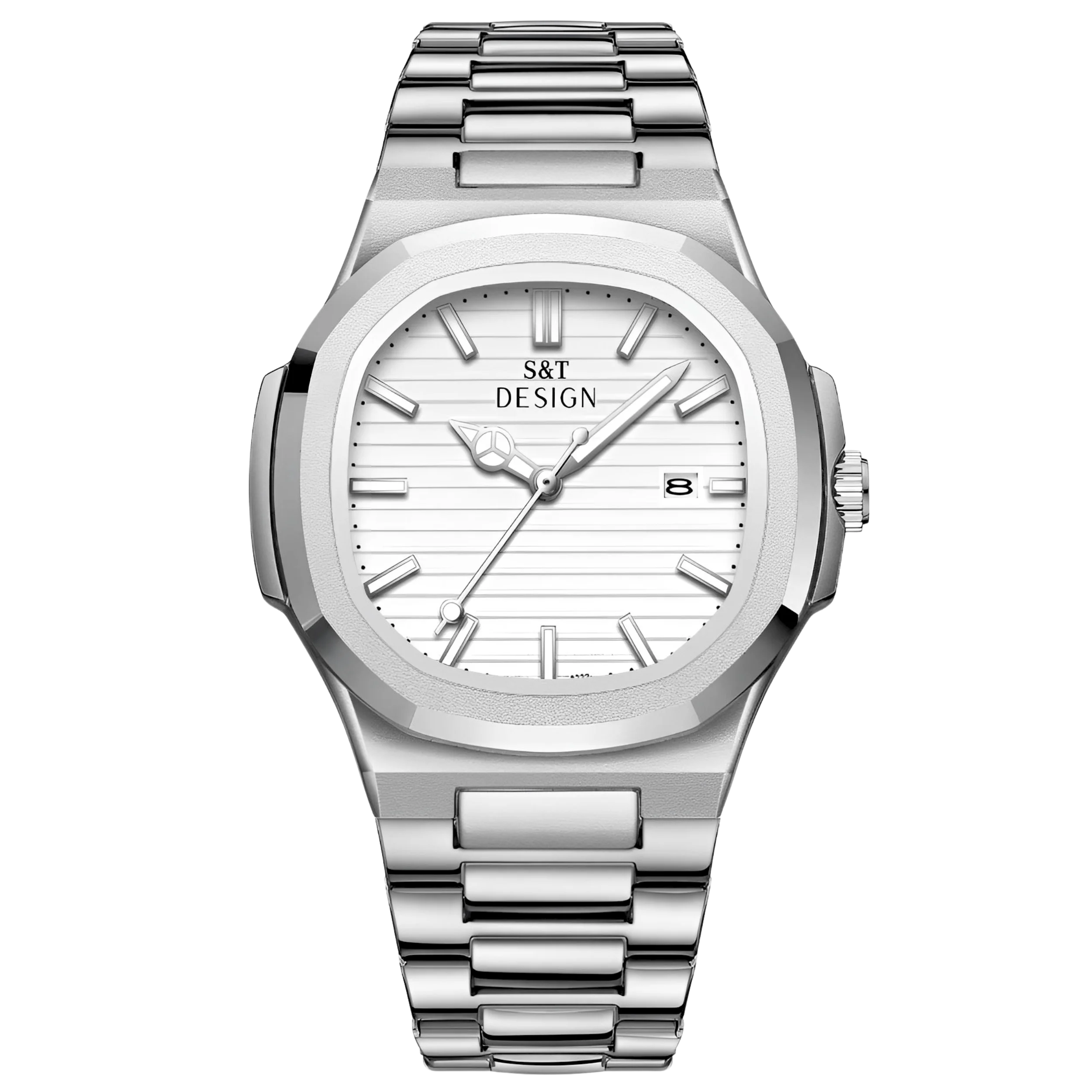 Herren Armbanduhr Edelstahl 42 mm Weiss