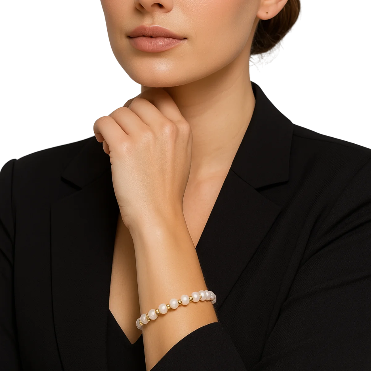 Damen Perlenarmband Weiß & Gold Silber 925