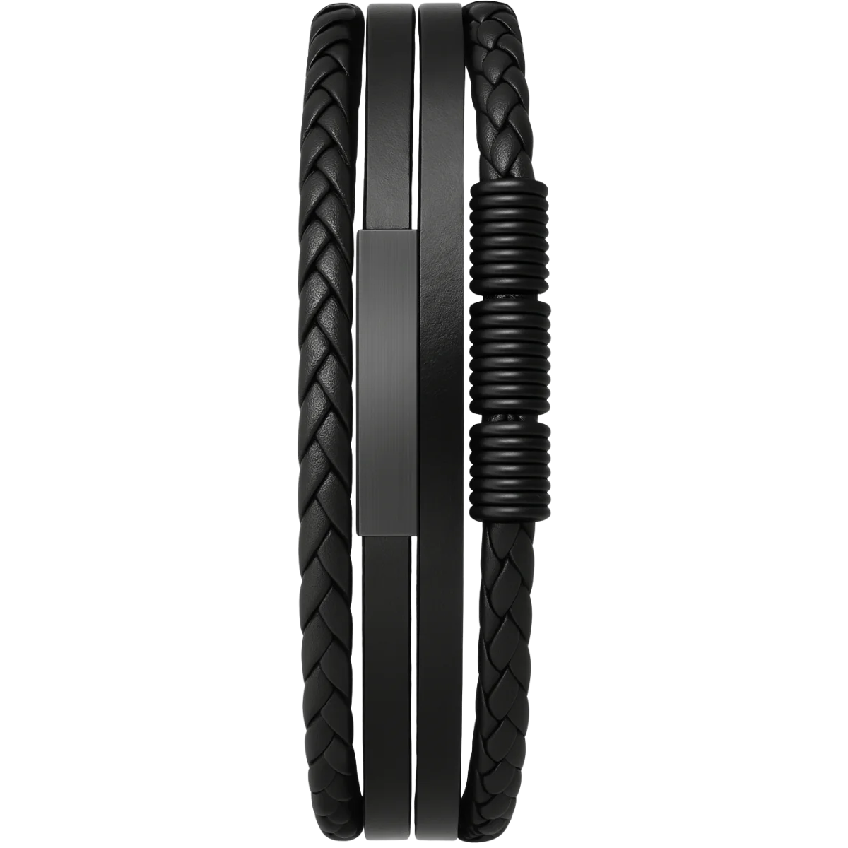 Men's black leather bracelet with extension