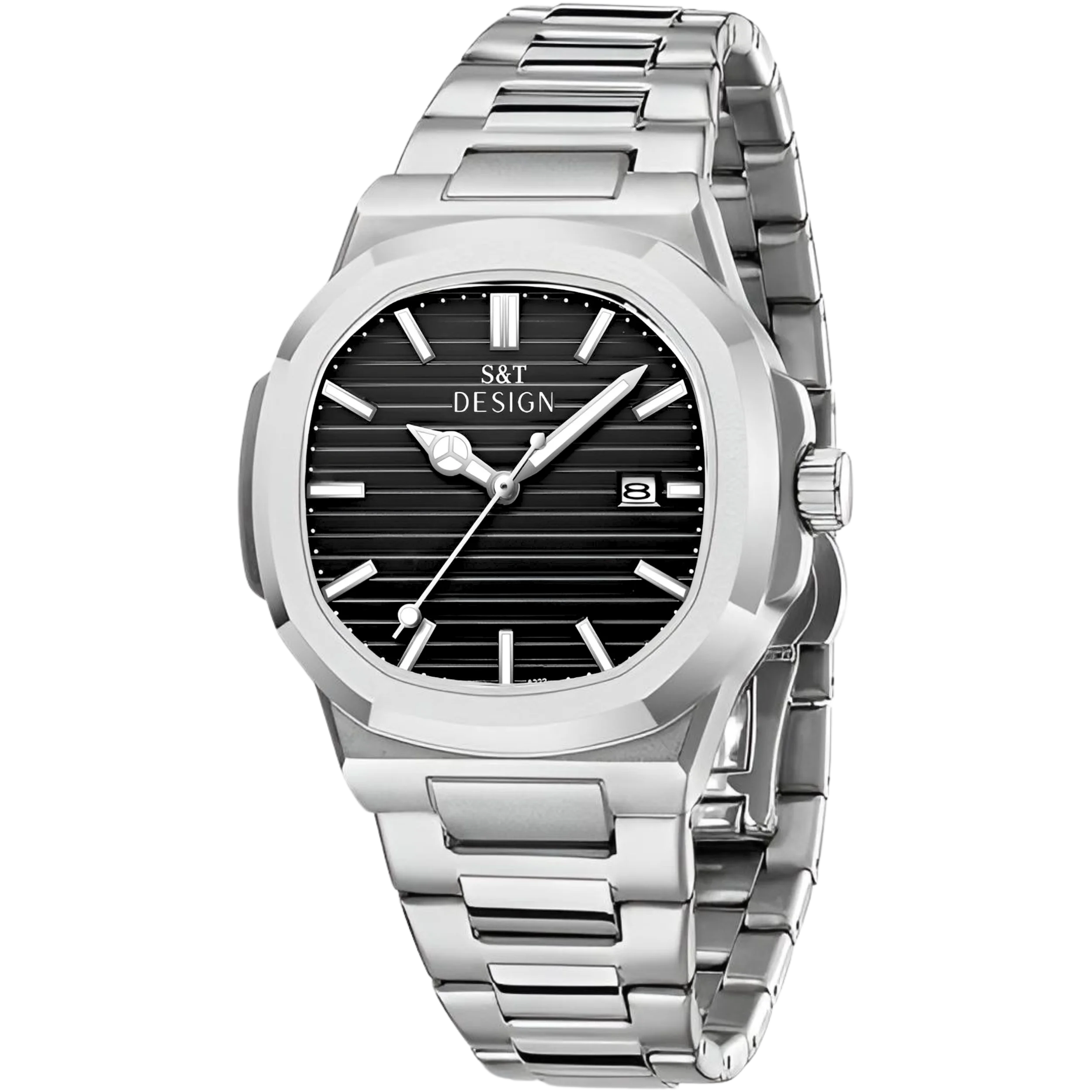 Herren Armbanduhr Edelstahl 42 mm Schwarz