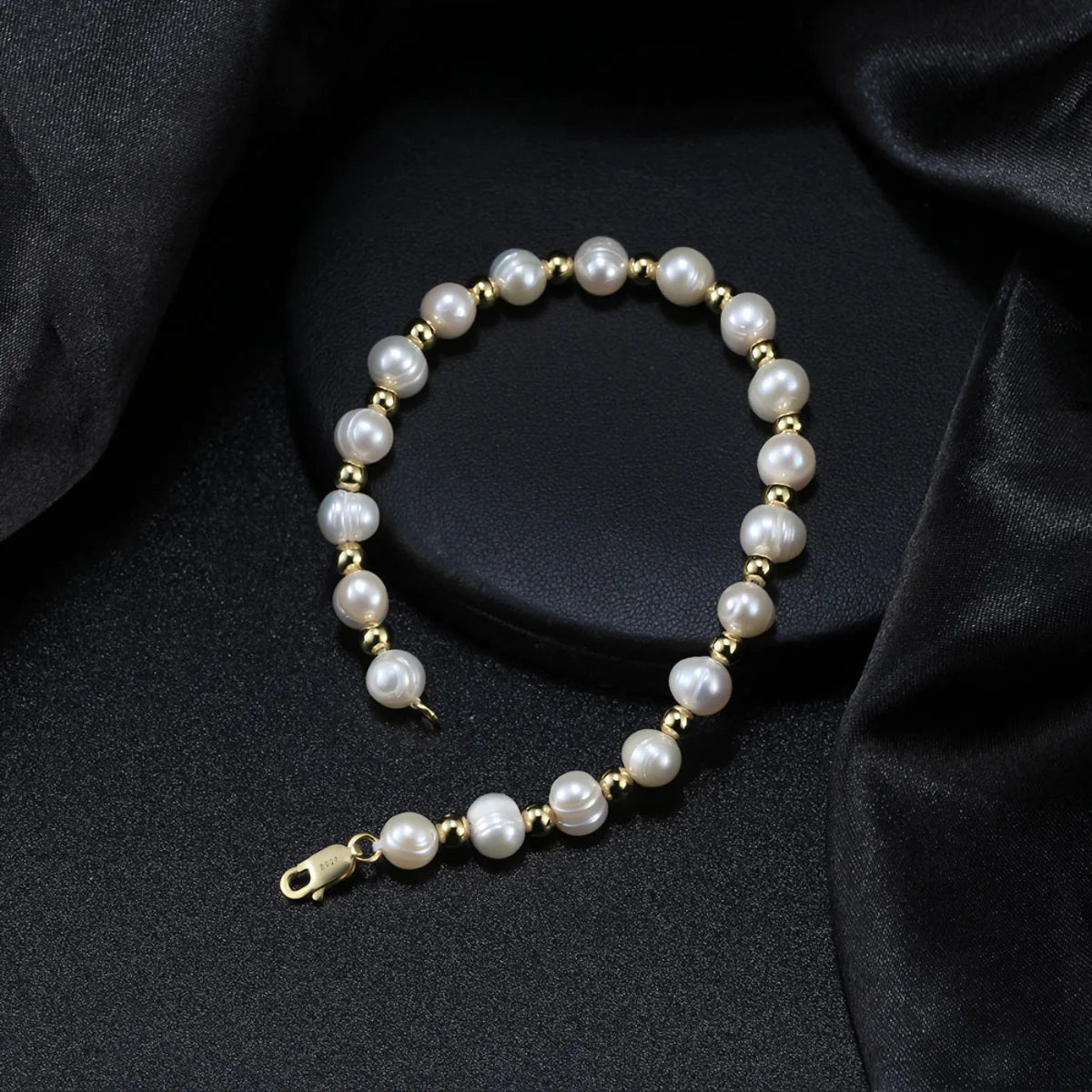 Damen Perlenarmband Weiß & Gold Silber 925