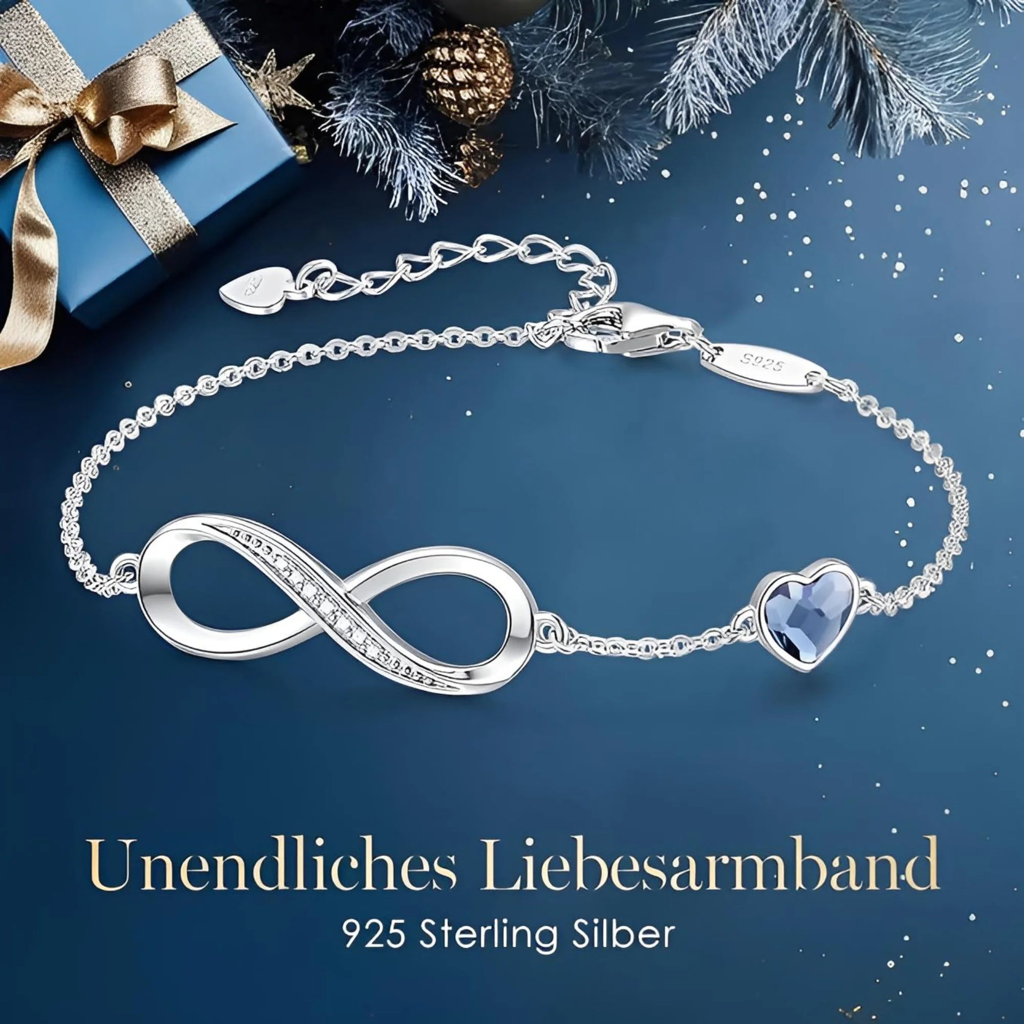 Women's infinity bracelet 925 silver with heart