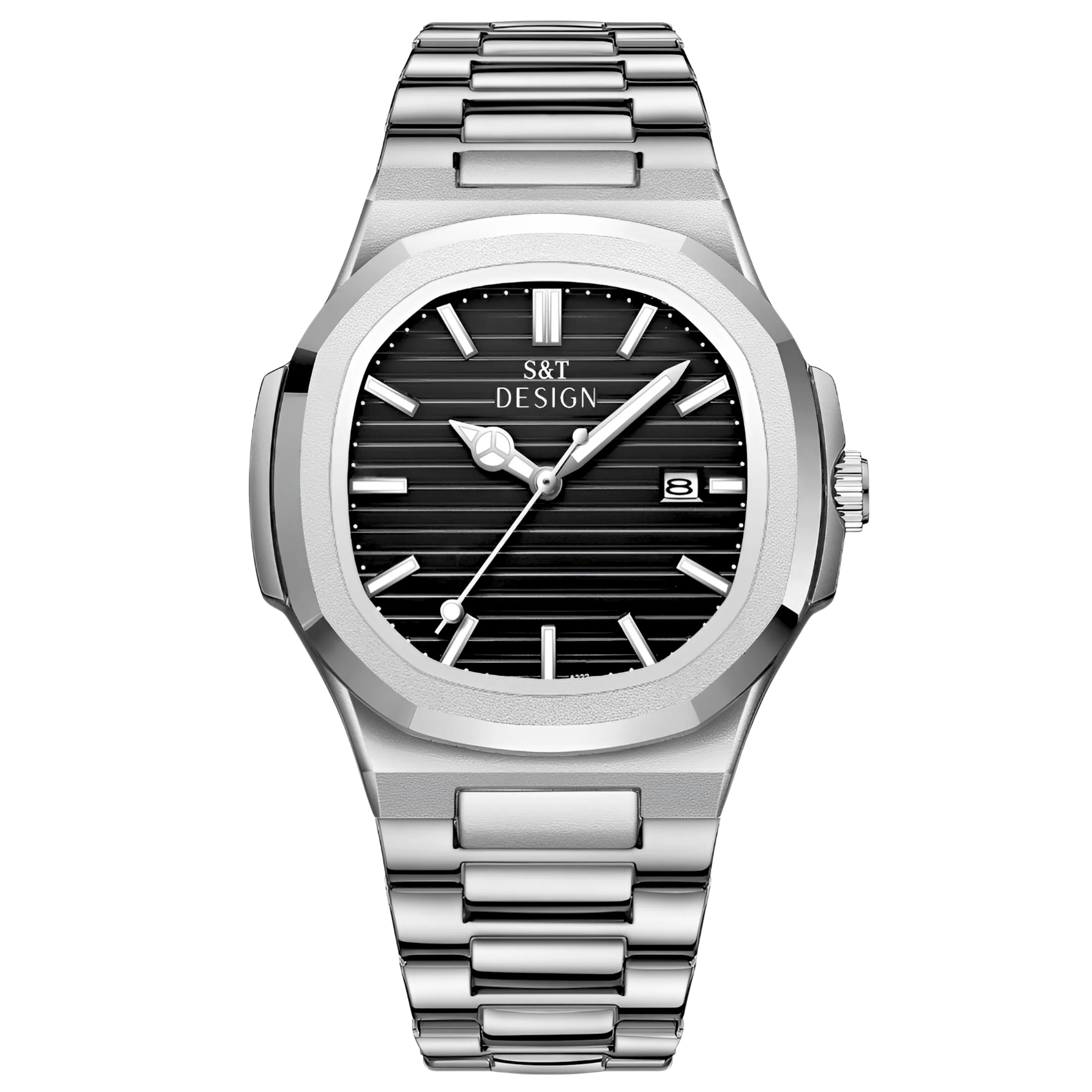 Herren Armbanduhr Edelstahl 42 mm Schwarz