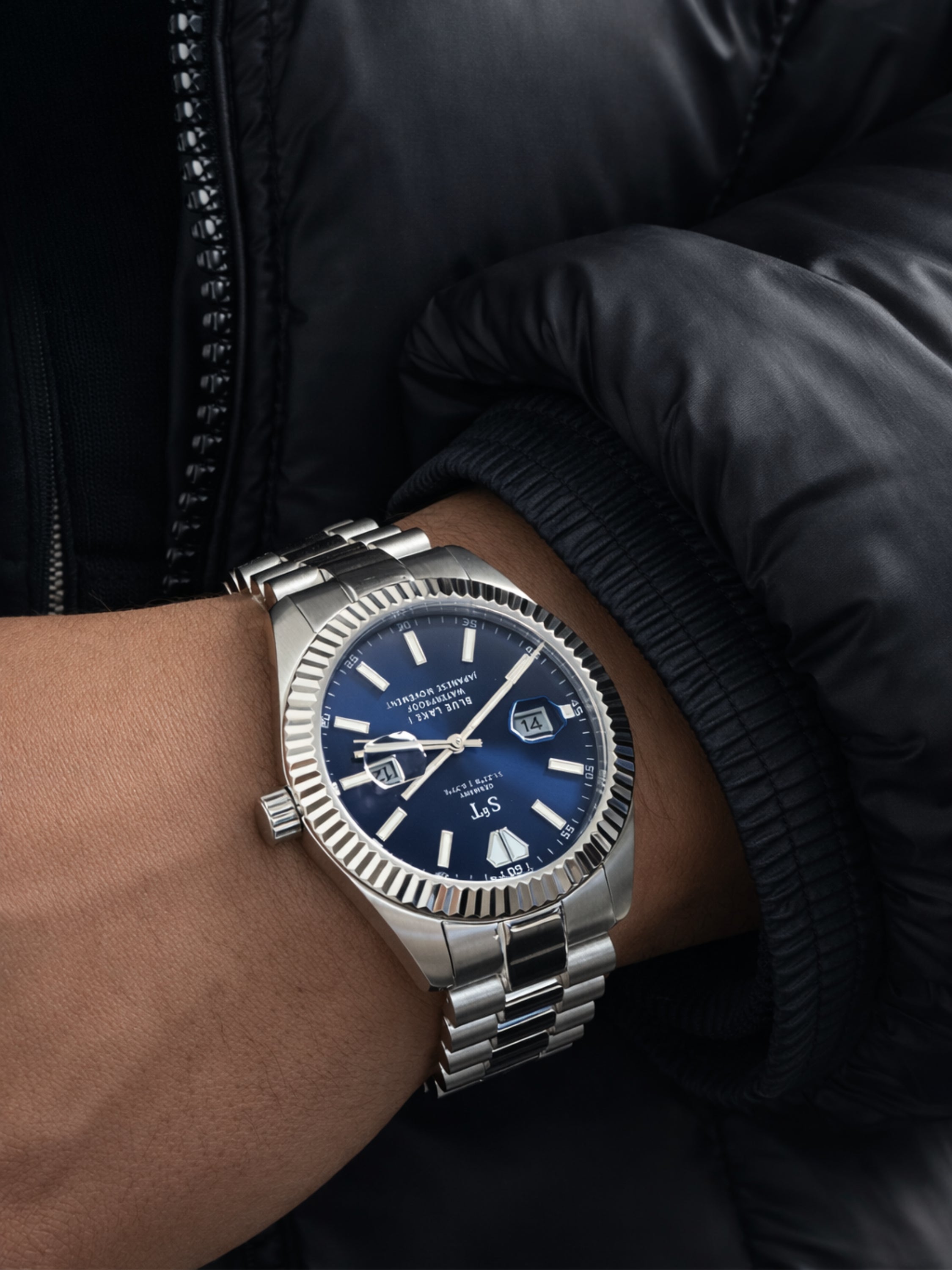 Herren Uhr Japanisches Uhrenwerk Blue Lake 1 Edelstahl Datum Wasserdicht