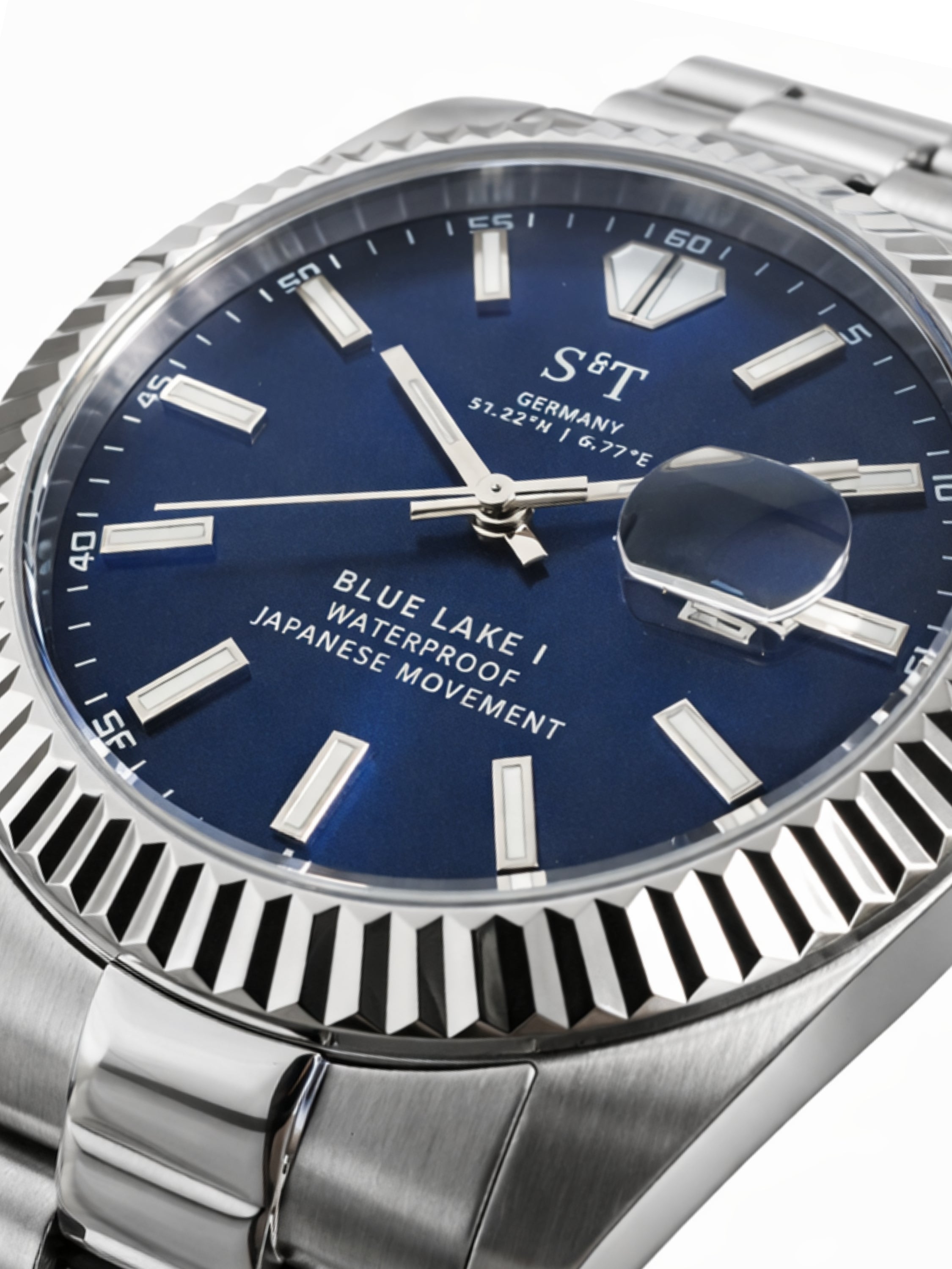 Herren Uhr Japanisches Uhrenwerk Blue Lake 1 Edelstahl Datum Wasserdicht