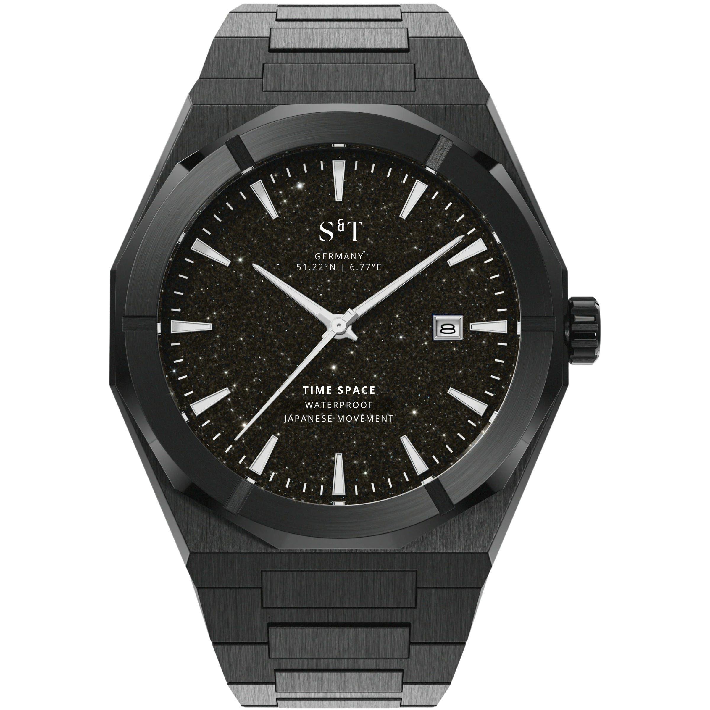 Herren Uhr mit Sternenhimmel-Zifferblatt Schwarz