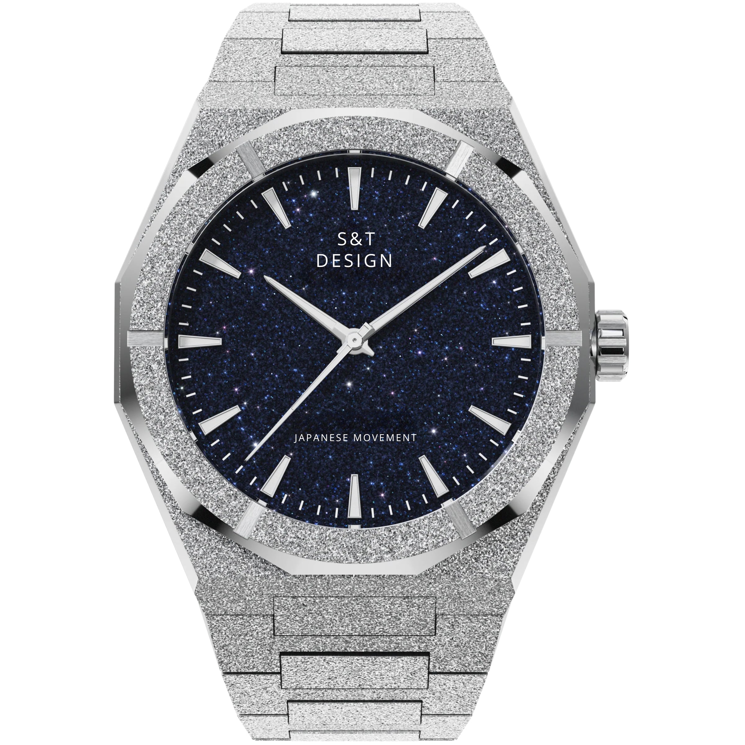 Herren Uhr mit Sternenhimmel-Zifferblatt Frosted Silber