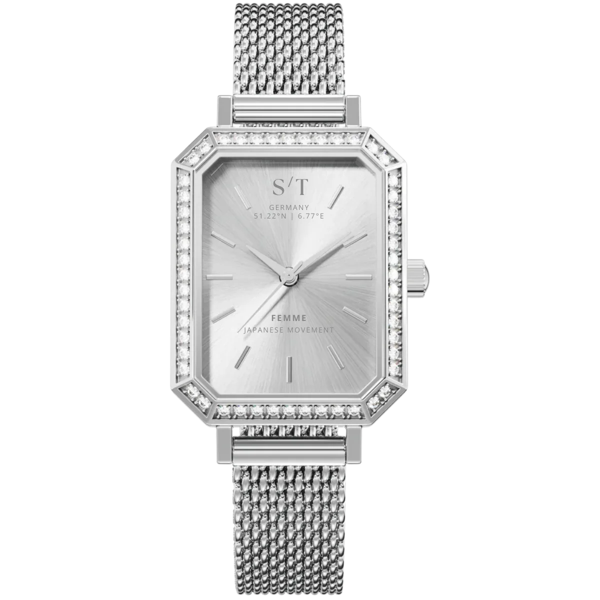 Damen Uhr Mesharmband Moissanite Silber