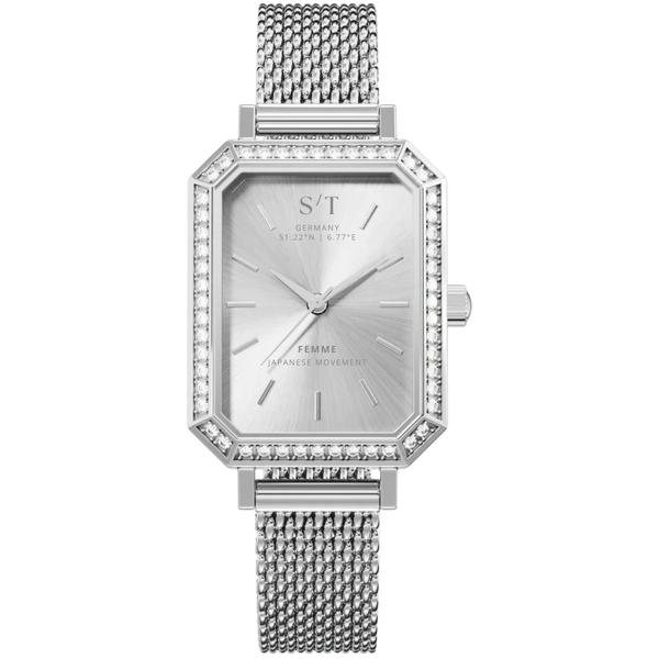 Damen Uhr Mesharmband Moissanite Silber
