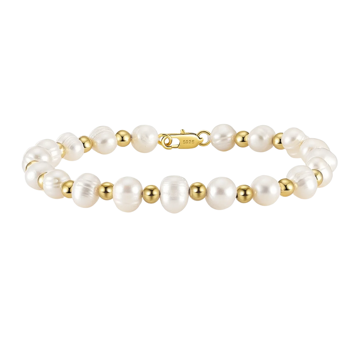 Damen Perlenarmband Weiß & Gold Silber 925