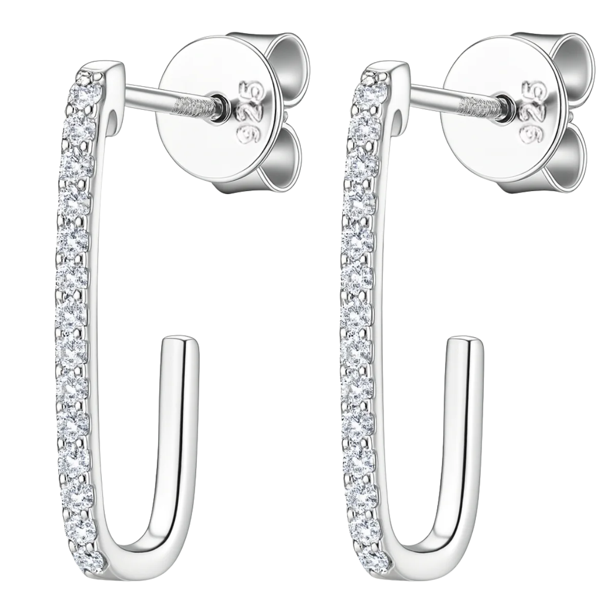 Women's earrings white gold half hoops with moissanite