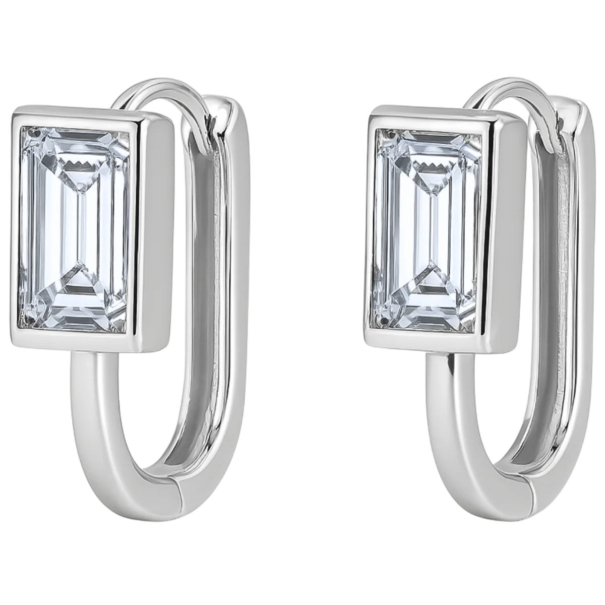 Women's hoop earrings with rectangular moissanite