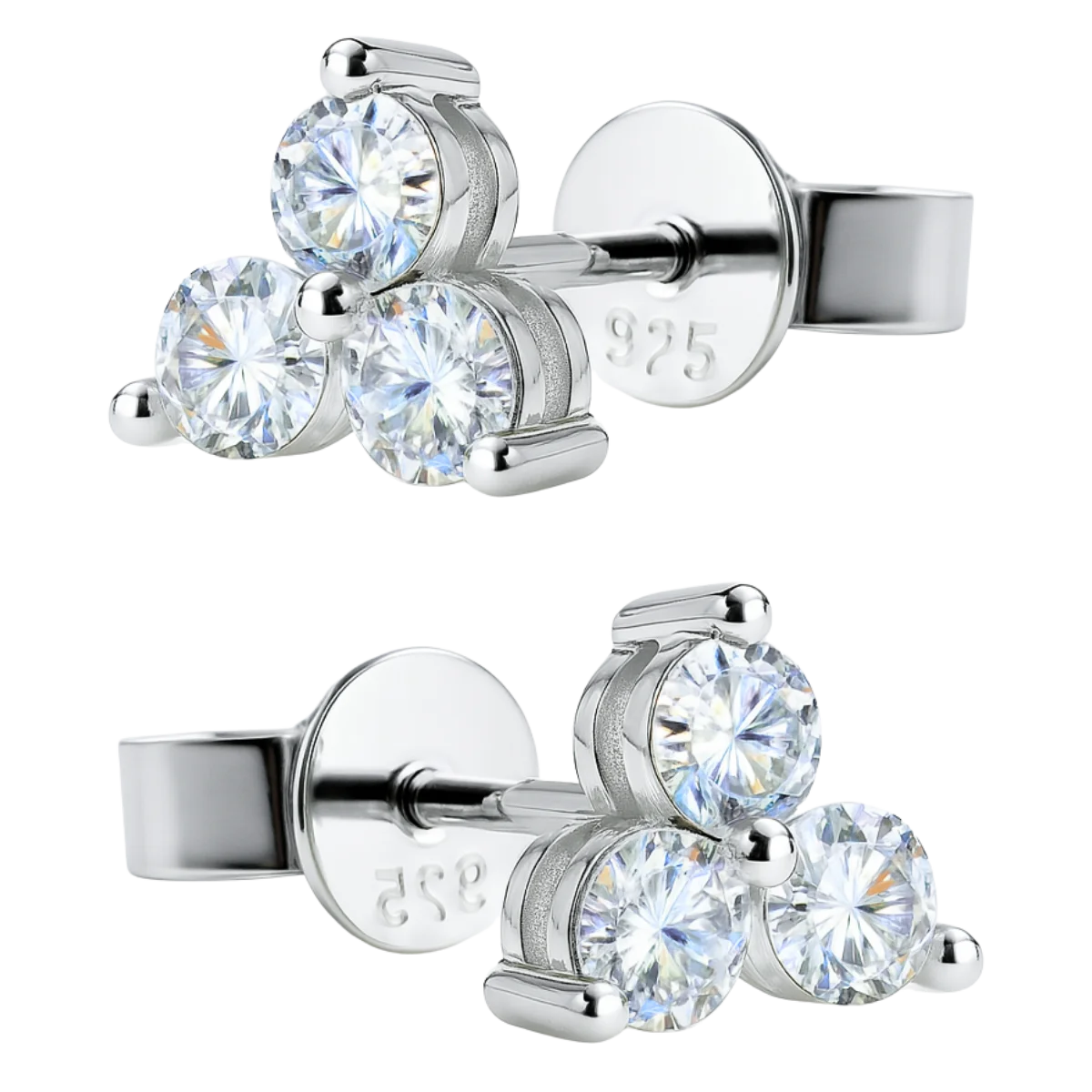 Silver earrings with moissanite trio