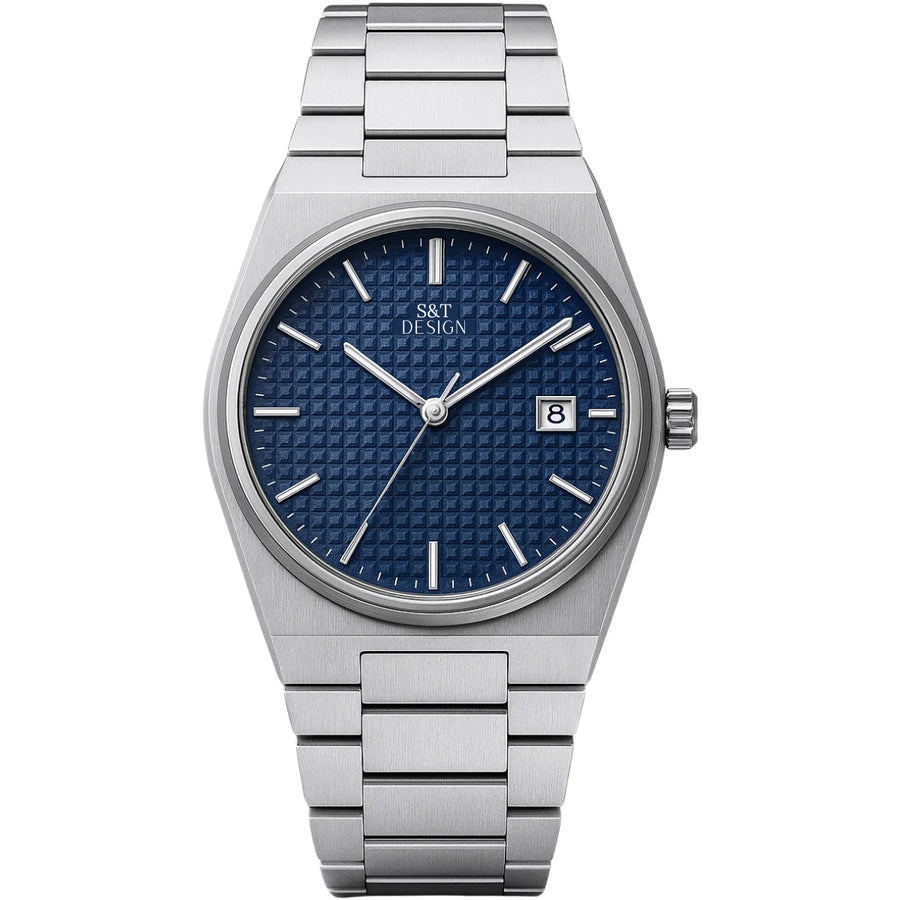 Herren Uhr Edelstahl 40mm Dunkelblau