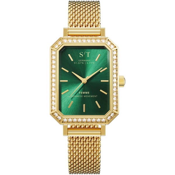 Damen Uhr Mesharmband Moissanite Gold Grün