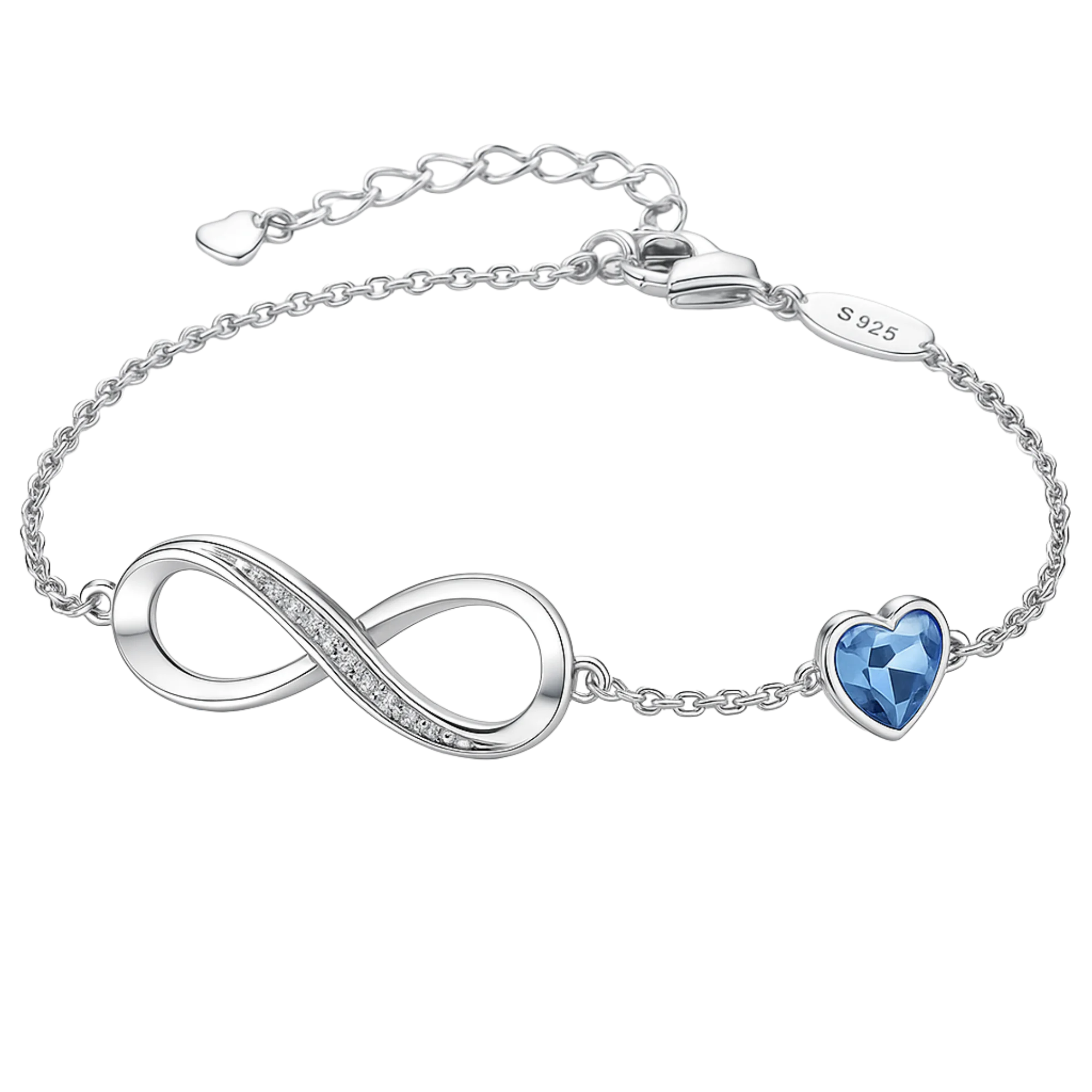 Women's infinity bracelet 925 silver with heart