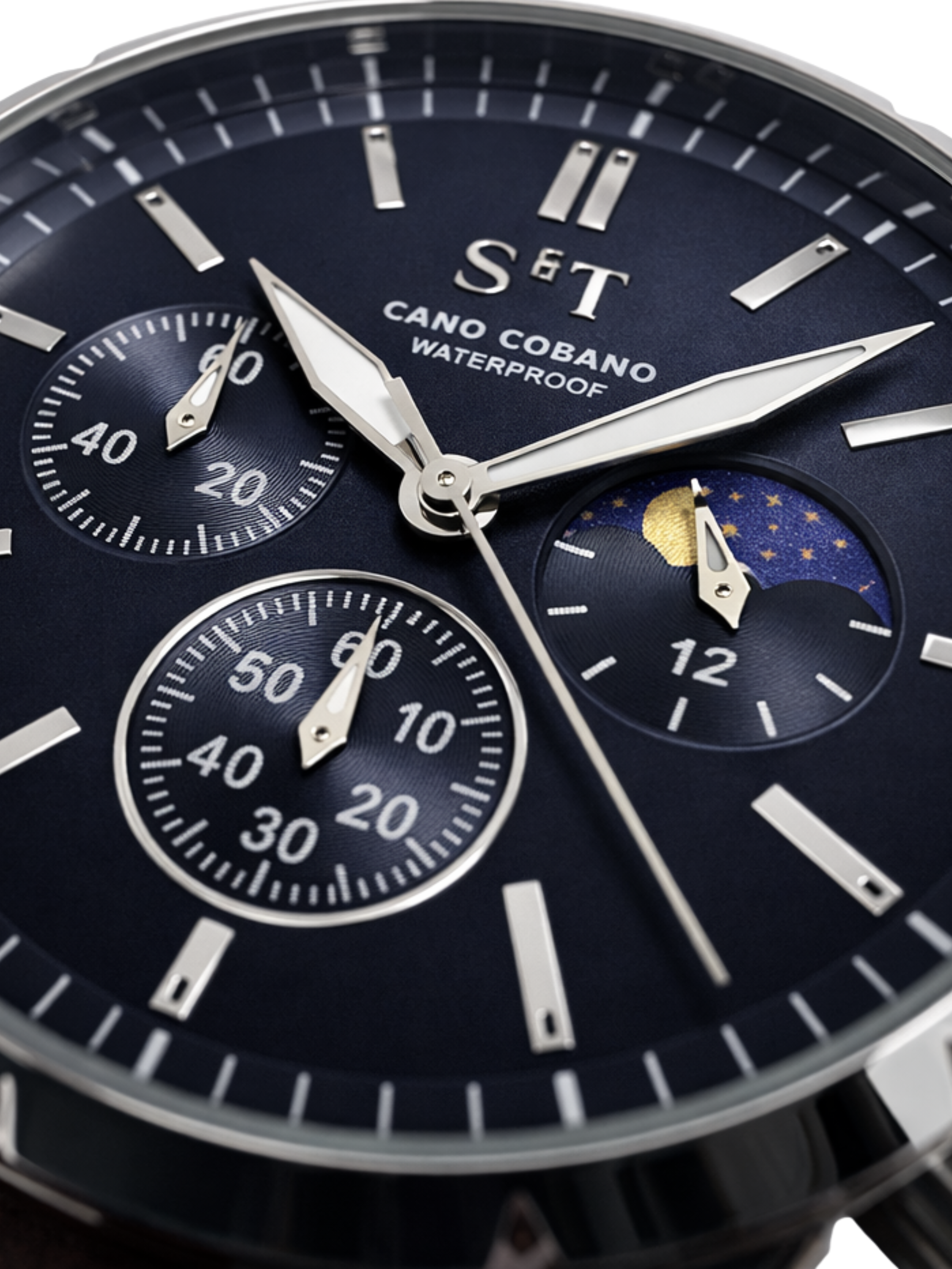 S&T Design Cano Cobano Chronograph Herren Uhr 43 mm Blau Edelstahl Quarz 3 BAR