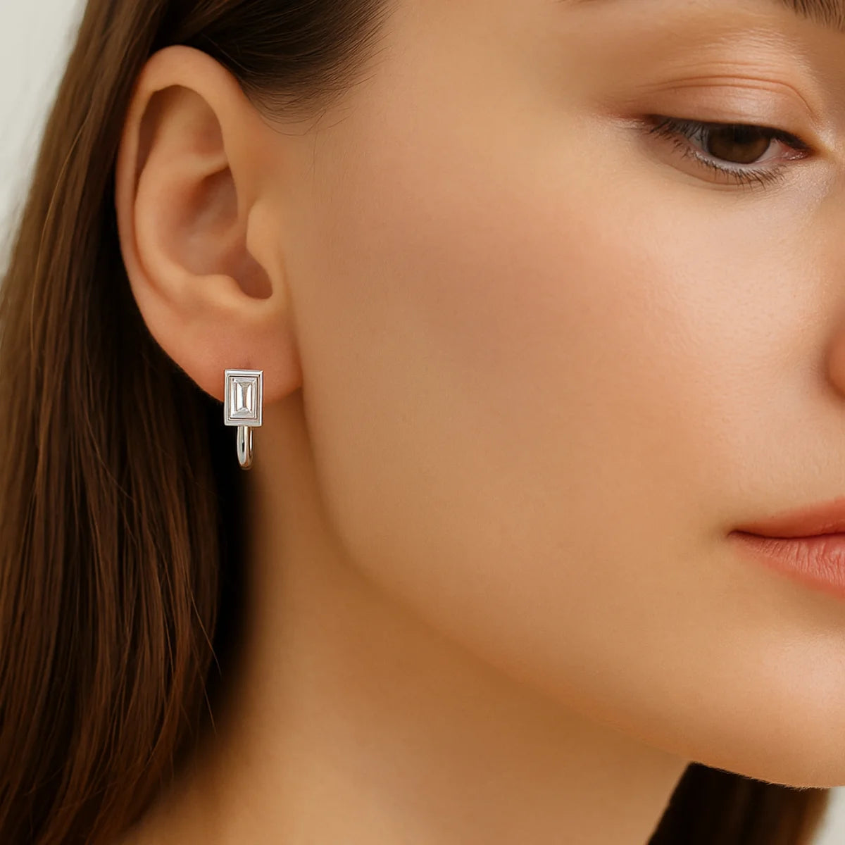 Women's hoop earrings with rectangular moissanite