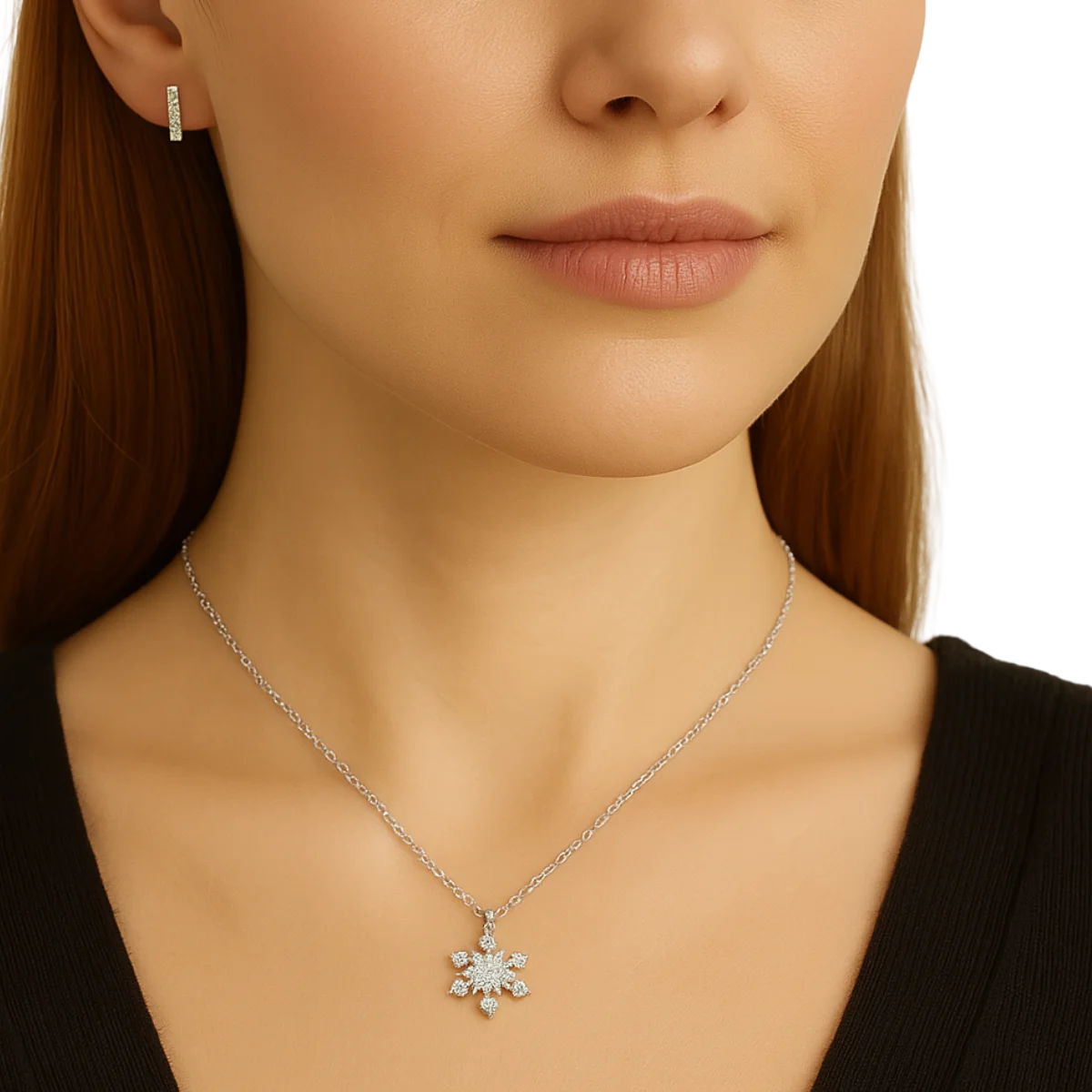 Damen Halskette Schneeflocke Weißgold Moissanite