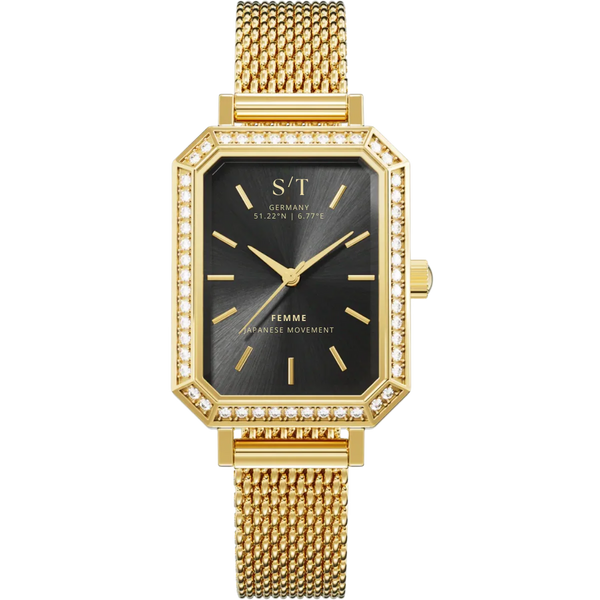 Damen Uhr Mesharmband Moissanite Gold Schwarz