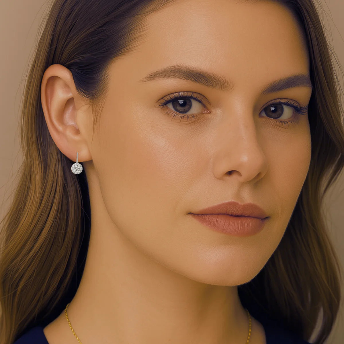 Women's earrings round with 1ct Moissanite