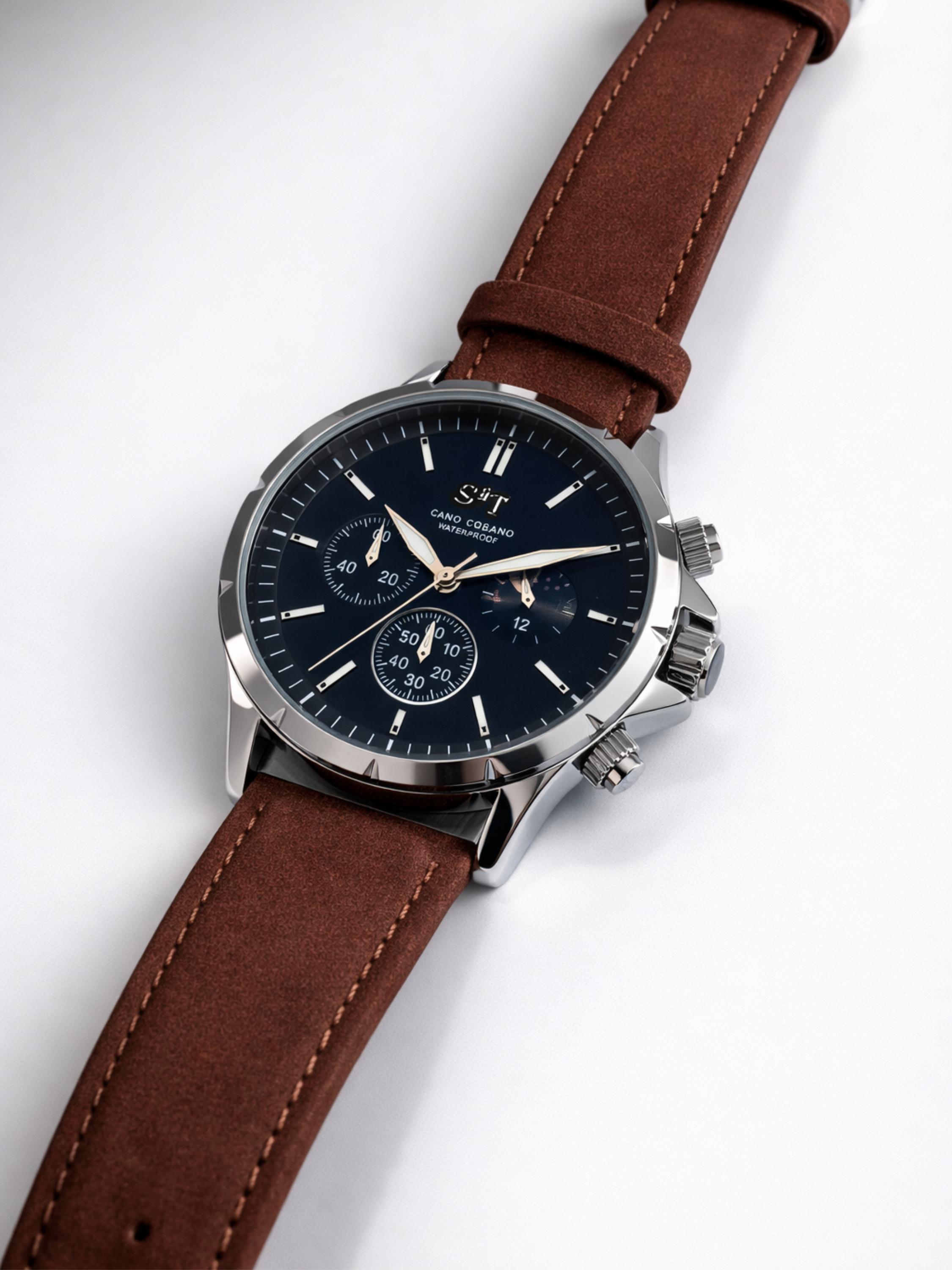 S&T Design Cano Cobano Chronograph Herren Uhr 43 mm Blau Edelstahl Quarz 3 BAR