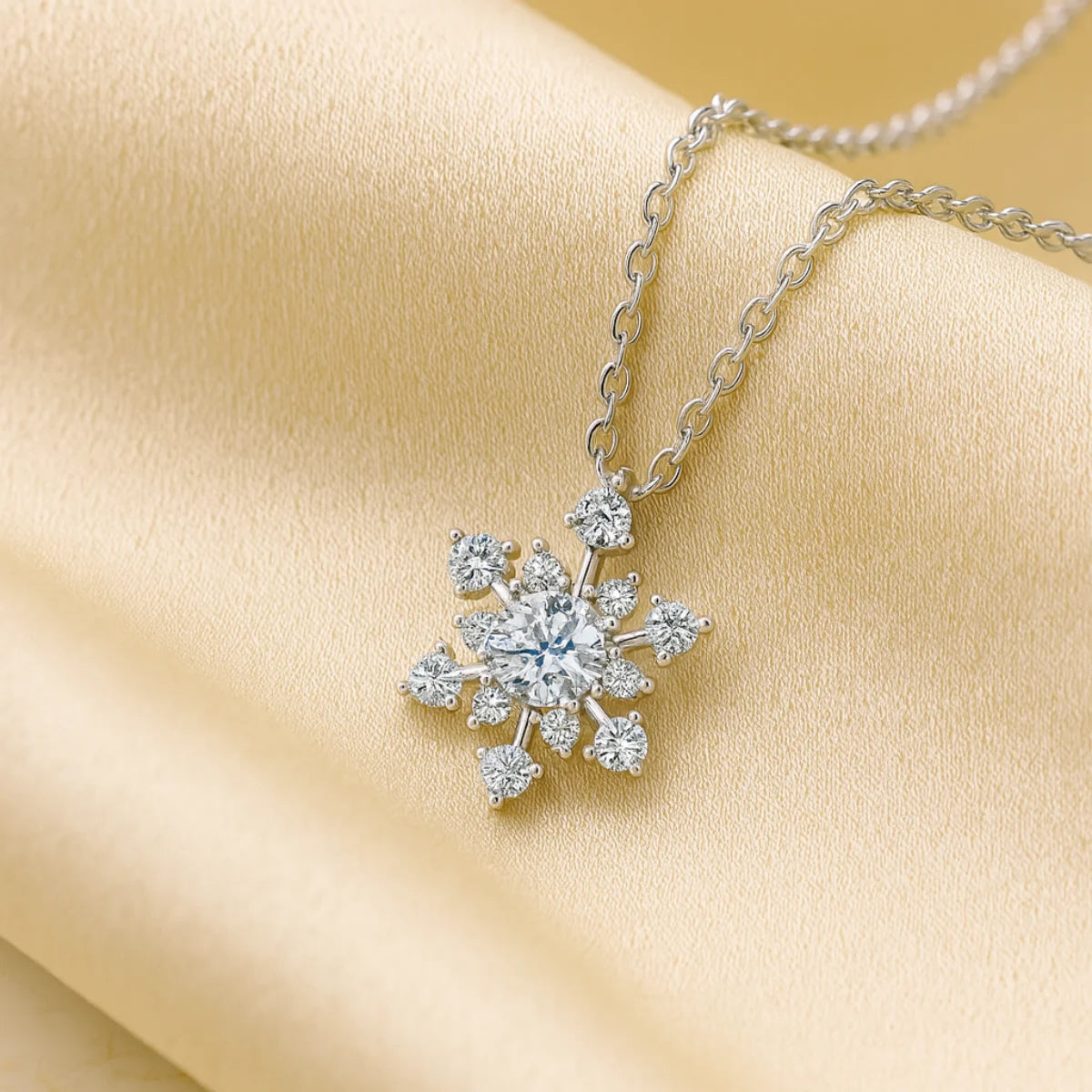 Women's necklace snowflake white gold moissanite