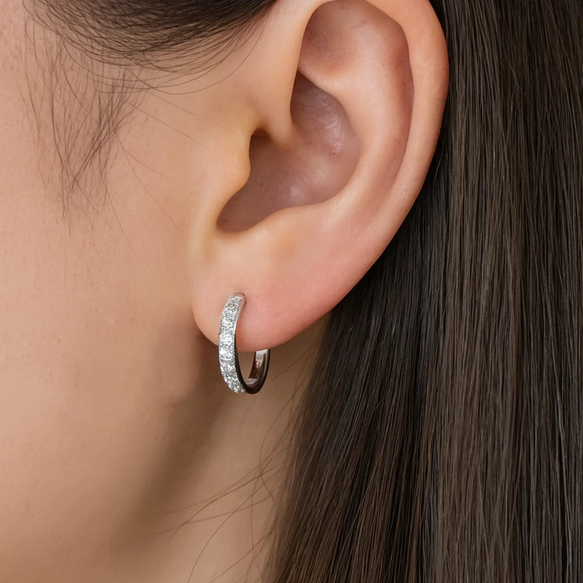 Women's earrings 925 silver round hoop earrings with moissanite