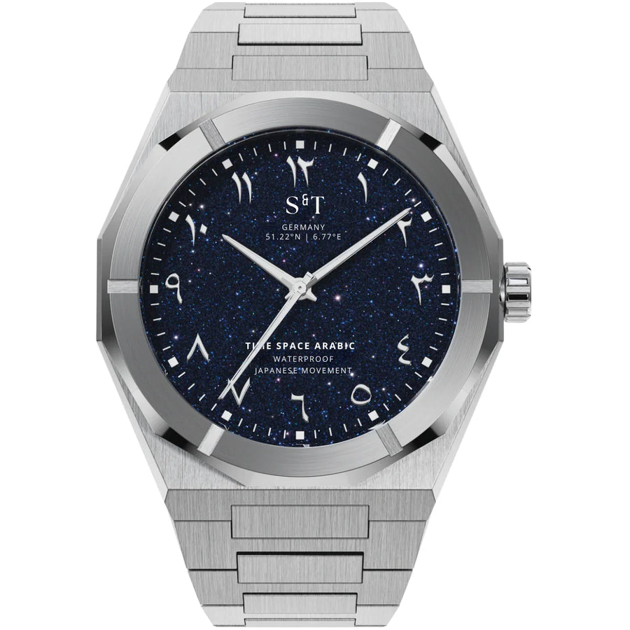 Herren Uhr mit Sternenhimmel-Zifferblatt Arabisch Silber