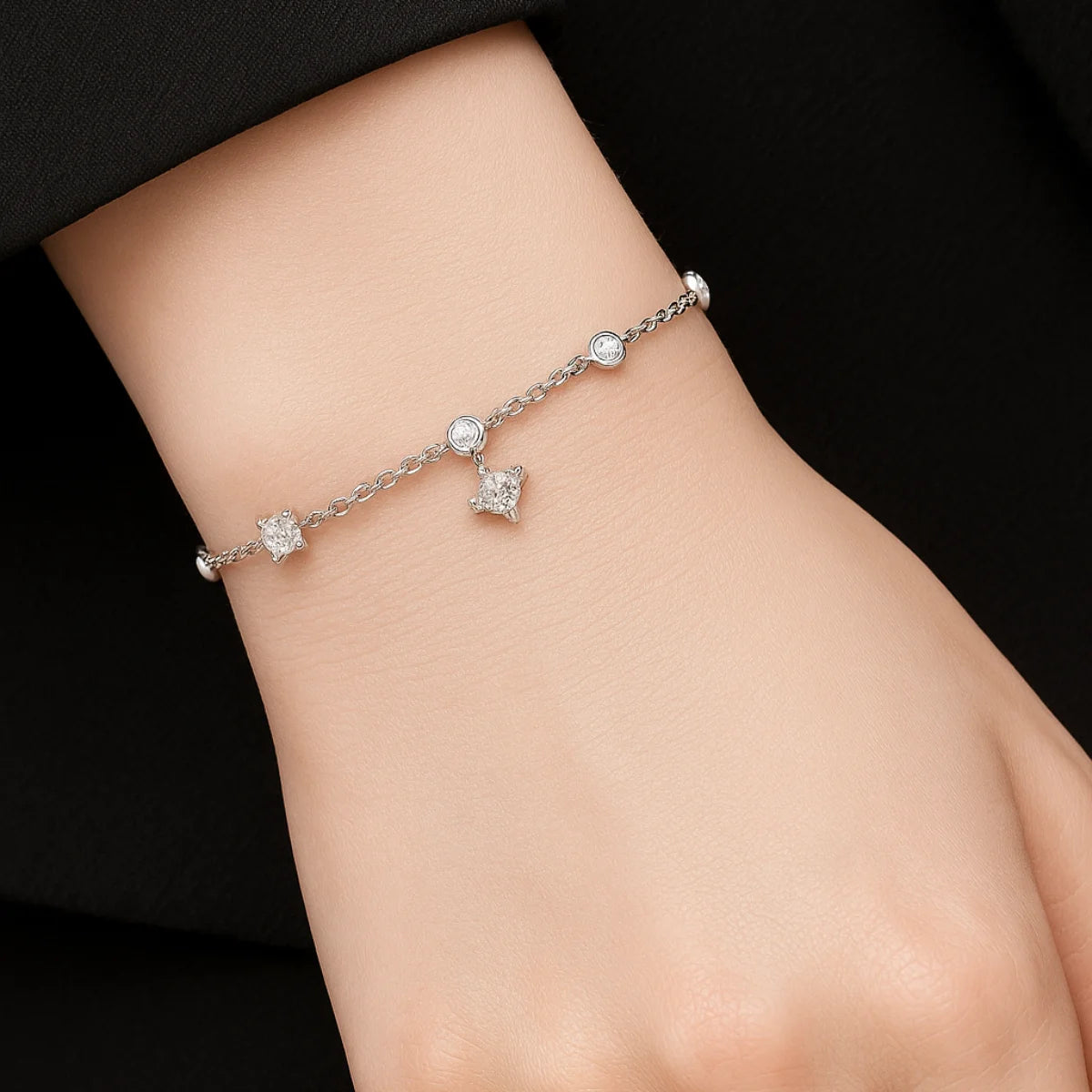 Ladies silver bracelet filigree 925 silver moissanite