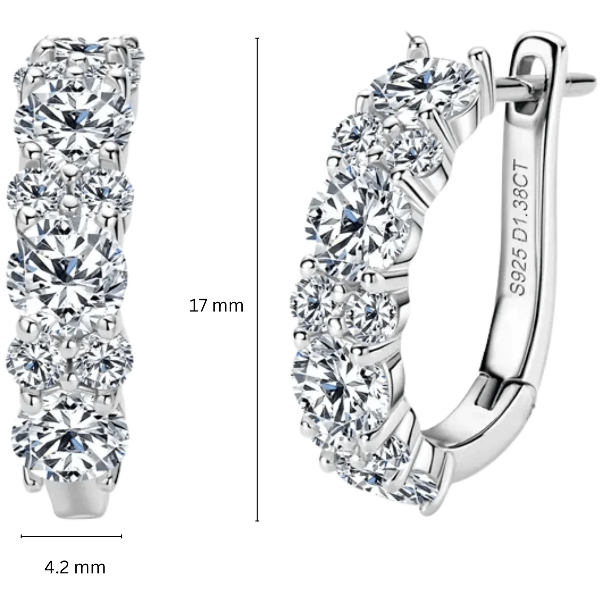 Women's Hoop Earrings 925 Silver with Moissanite