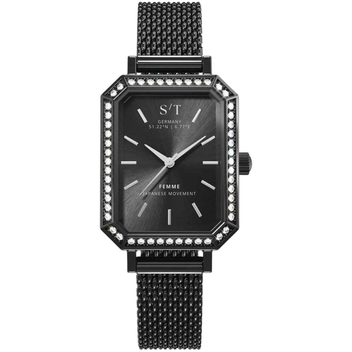 Damen Uhr Mesharmband Moissanite Schwarz