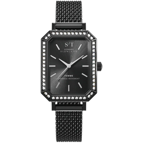 Damen Uhr Mesharmband Moissanite Schwarz