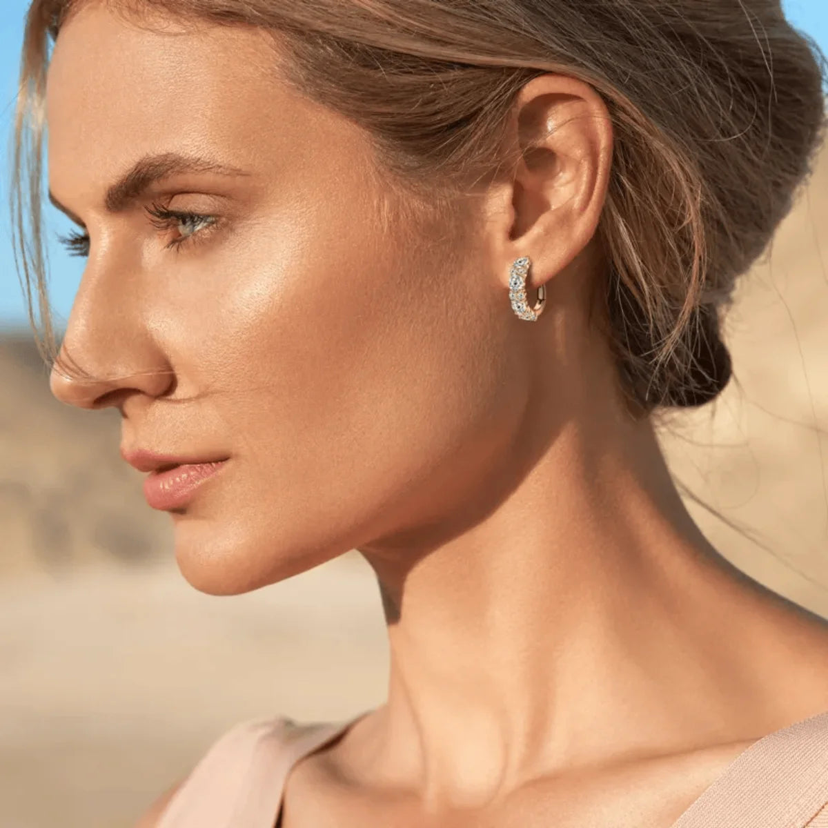 Women's Hoop Earrings 925 Silver with Moissanite