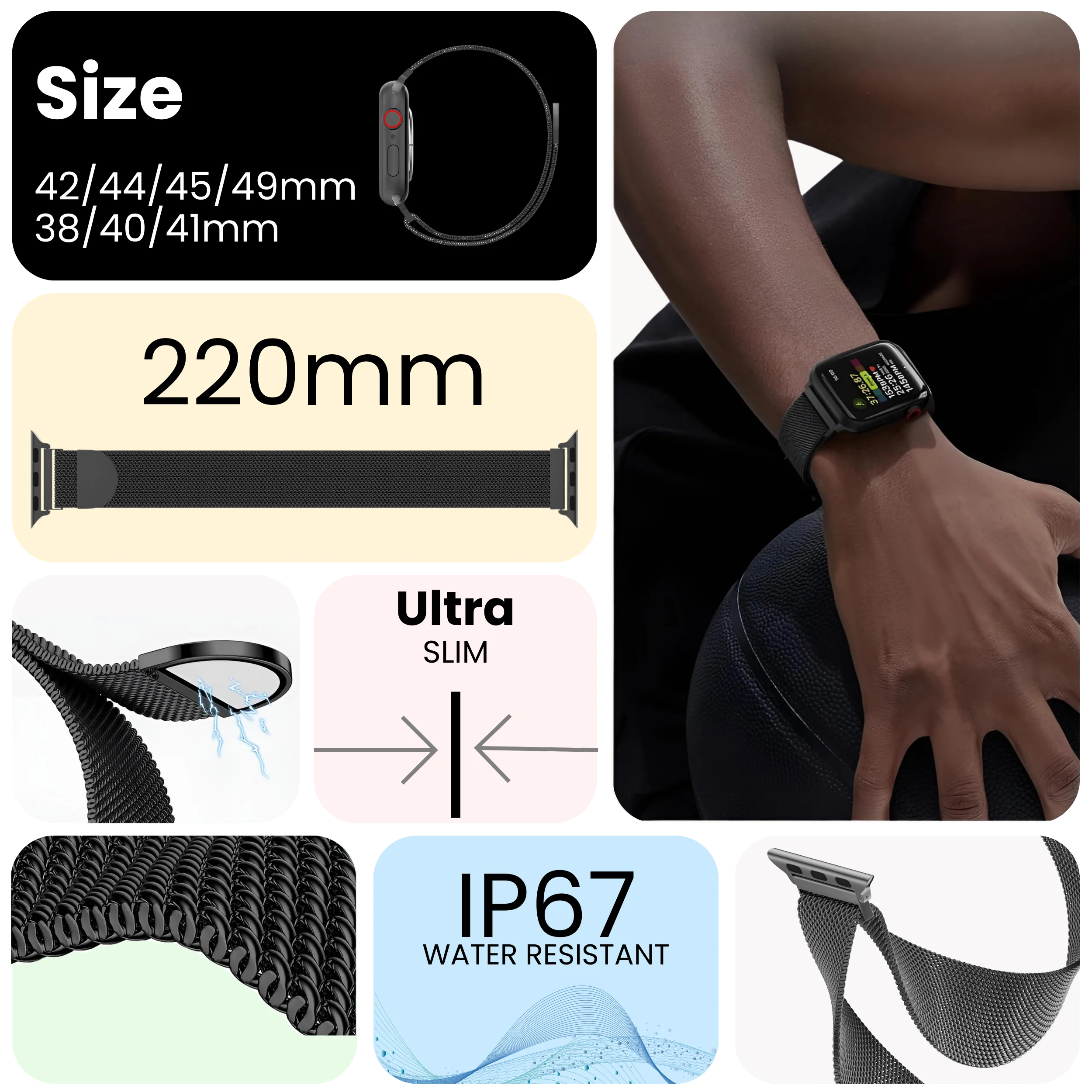 Mesh Armband für Apple Watch Schwarz #04