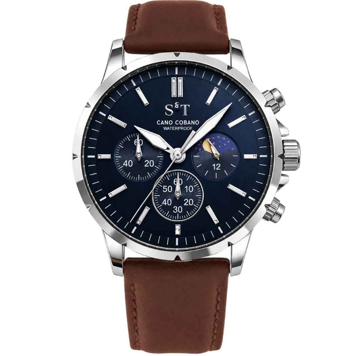 Chronograph Herrenuhr mit braunem Armband
