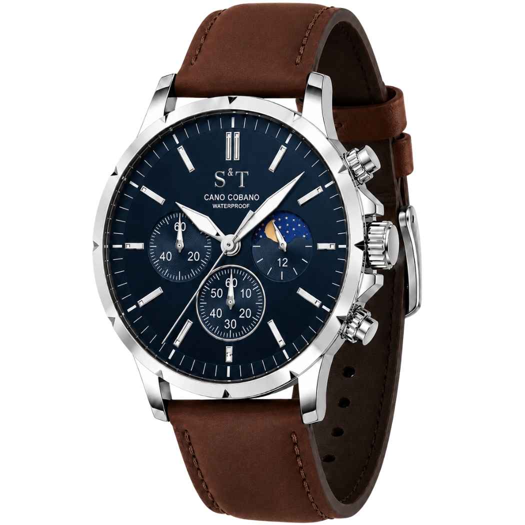 Chronograph Herrenuhr mit braunem Armband
