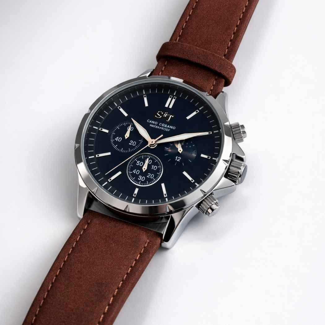 Chronograph Herrenuhr mit braunem Armband