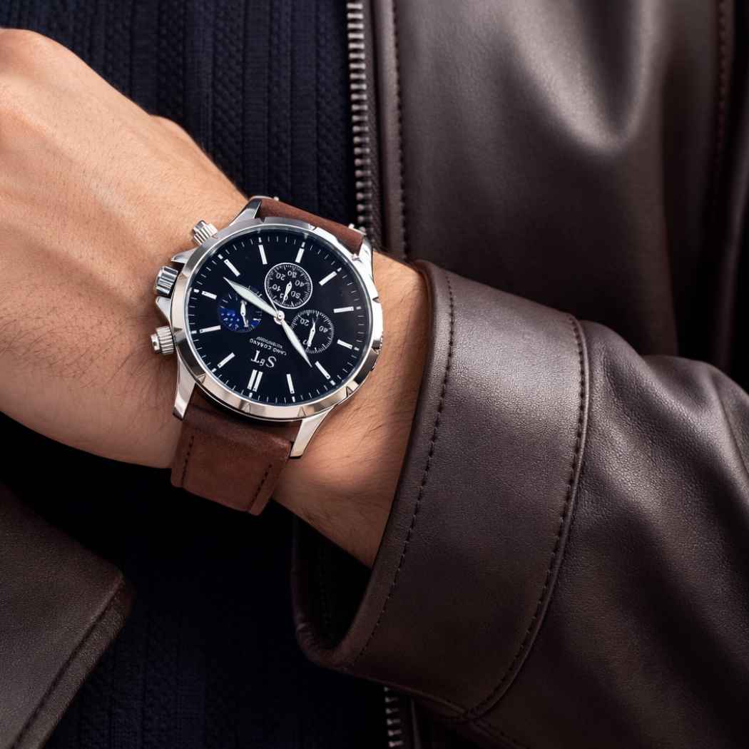 Chronograph Herrenuhr mit braunem Armband