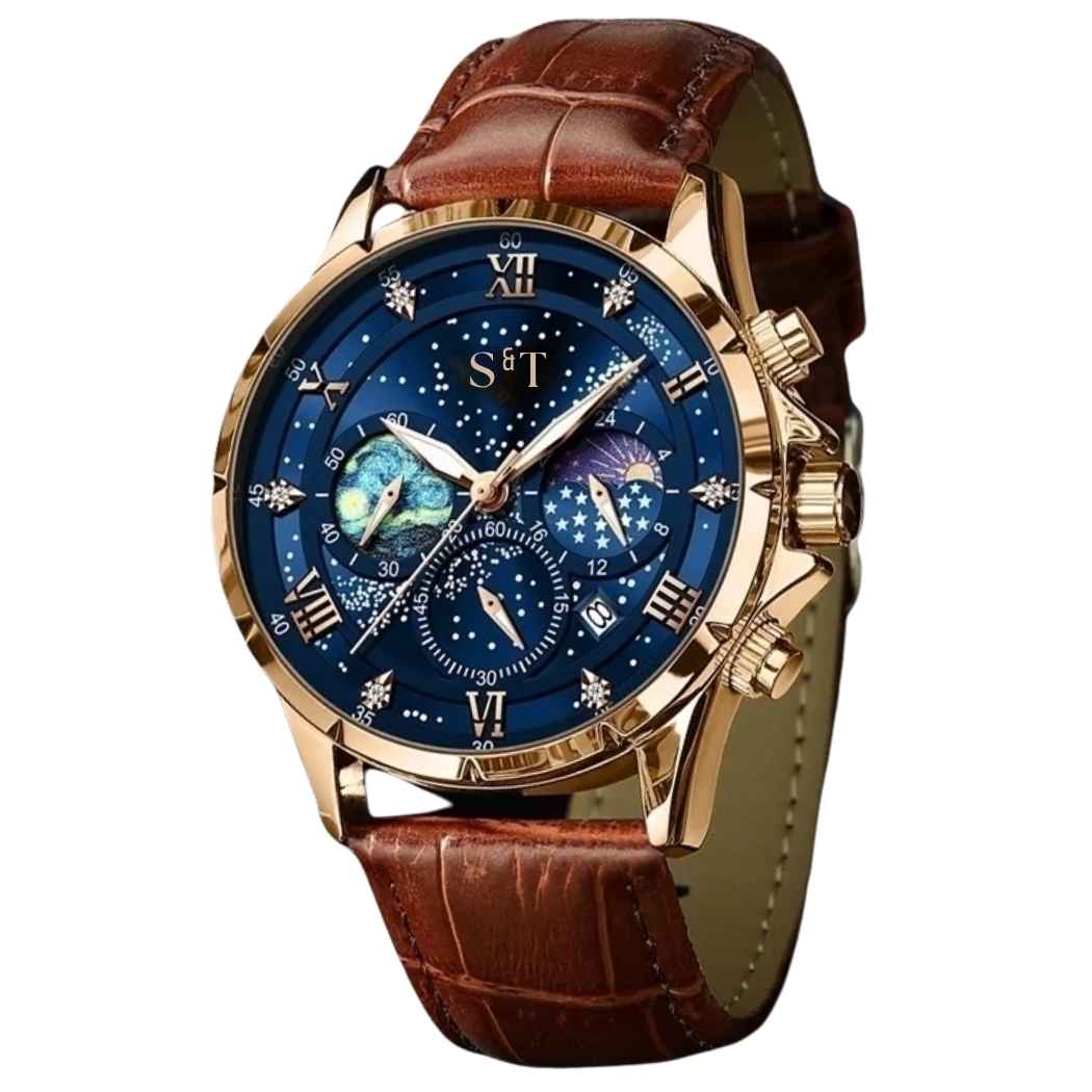 Chronograph Herrenuhr Mansa Lux mit Lederarmband Dunkelbraun
