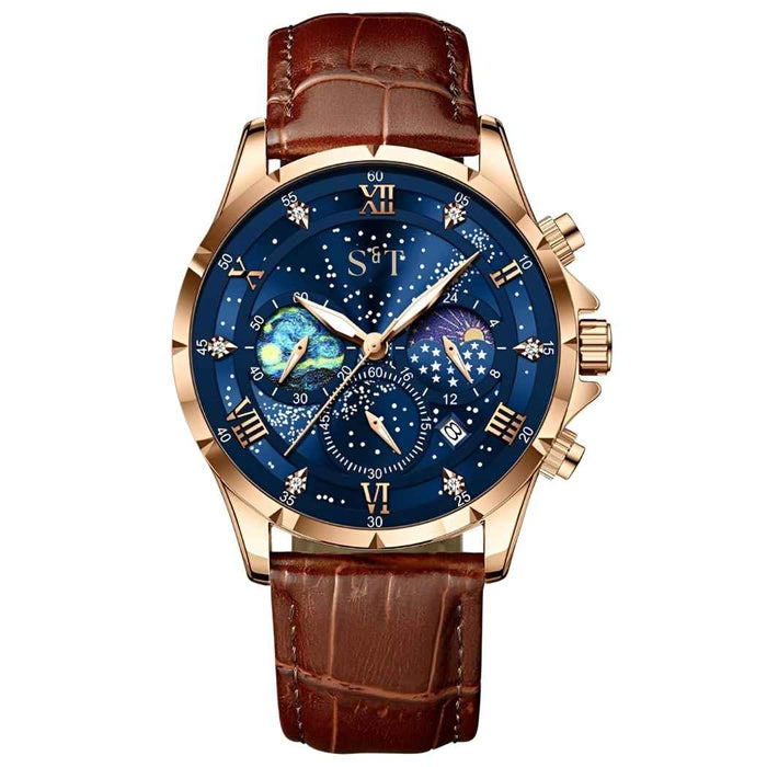 Chronograph Herrenuhr Mansa Lux mit Lederarmband Dunkelbraun