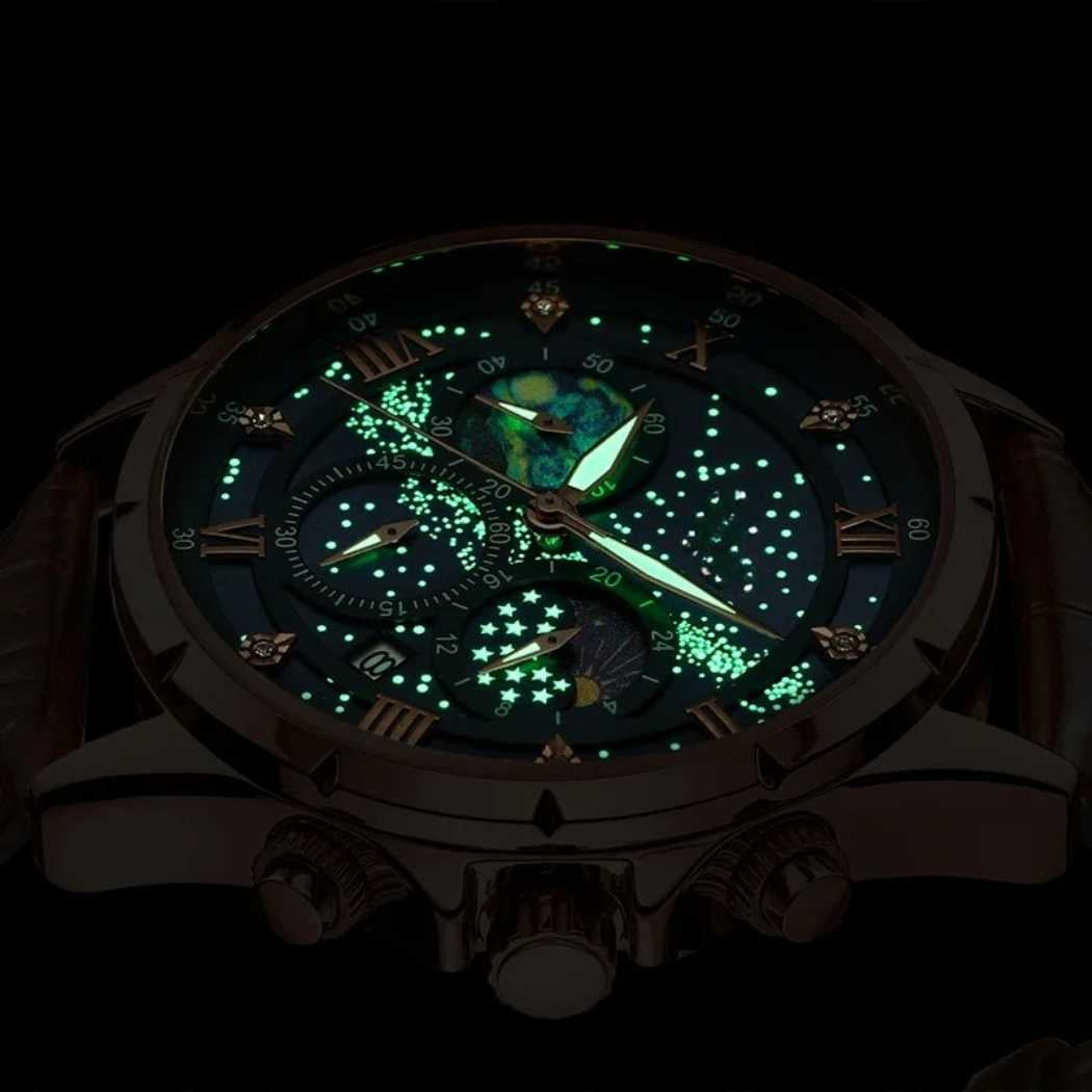 Chronograph Herrenuhr Mansa Lux mit Lederarmband Dunkelbraun