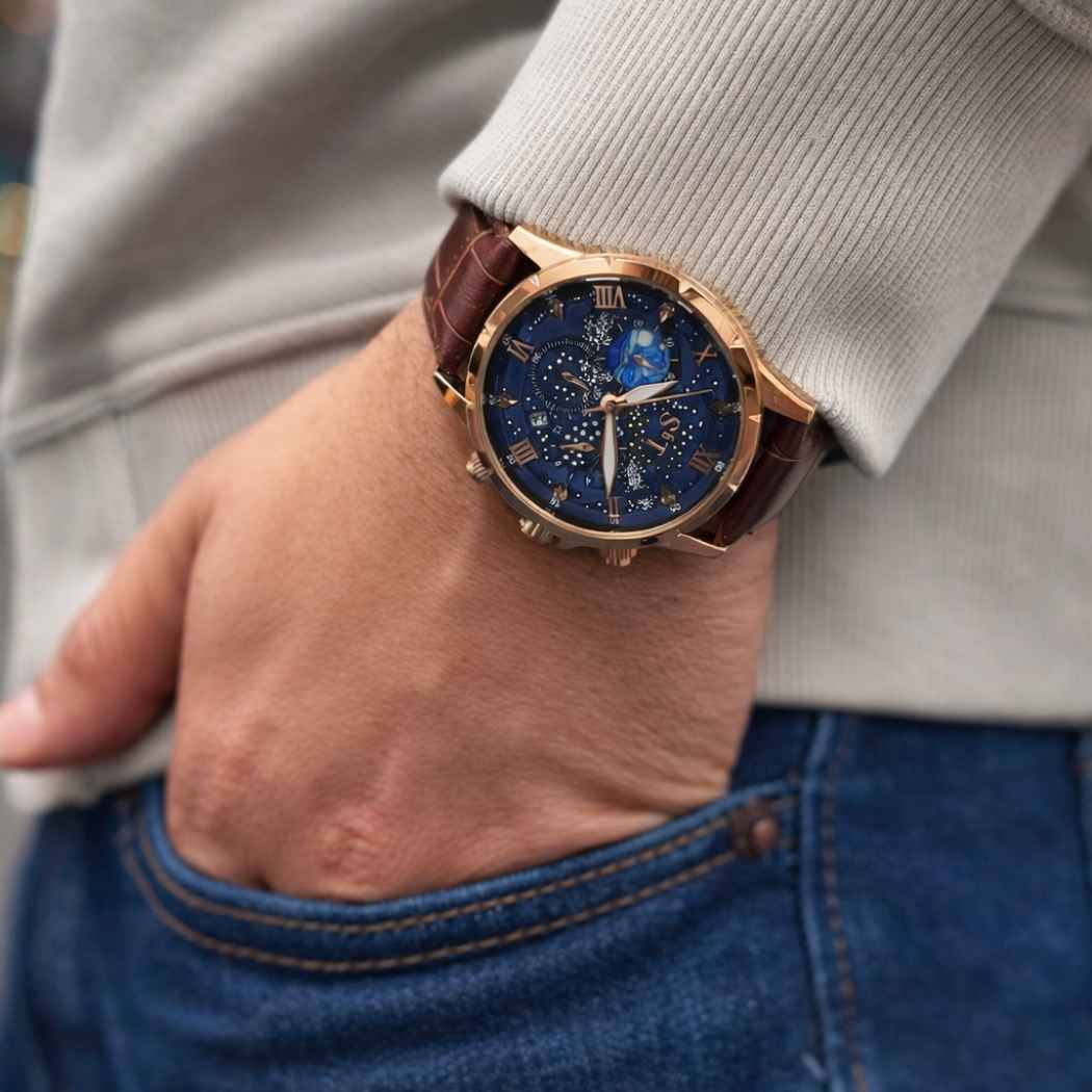 Chronograph Herrenuhr Mansa Lux mit Lederarmband Dunkelbraun