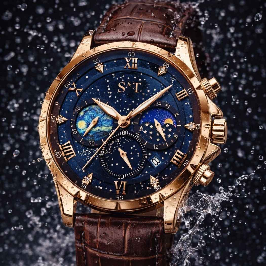 Chronograph Herrenuhr Mansa Lux mit Lederarmband Dunkelbraun