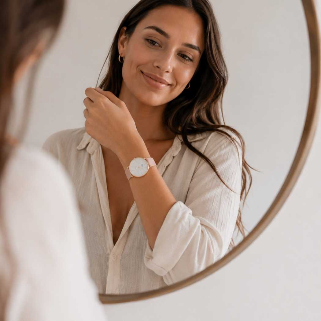 Dünne Damenuhr mit weichem Armband Rosa