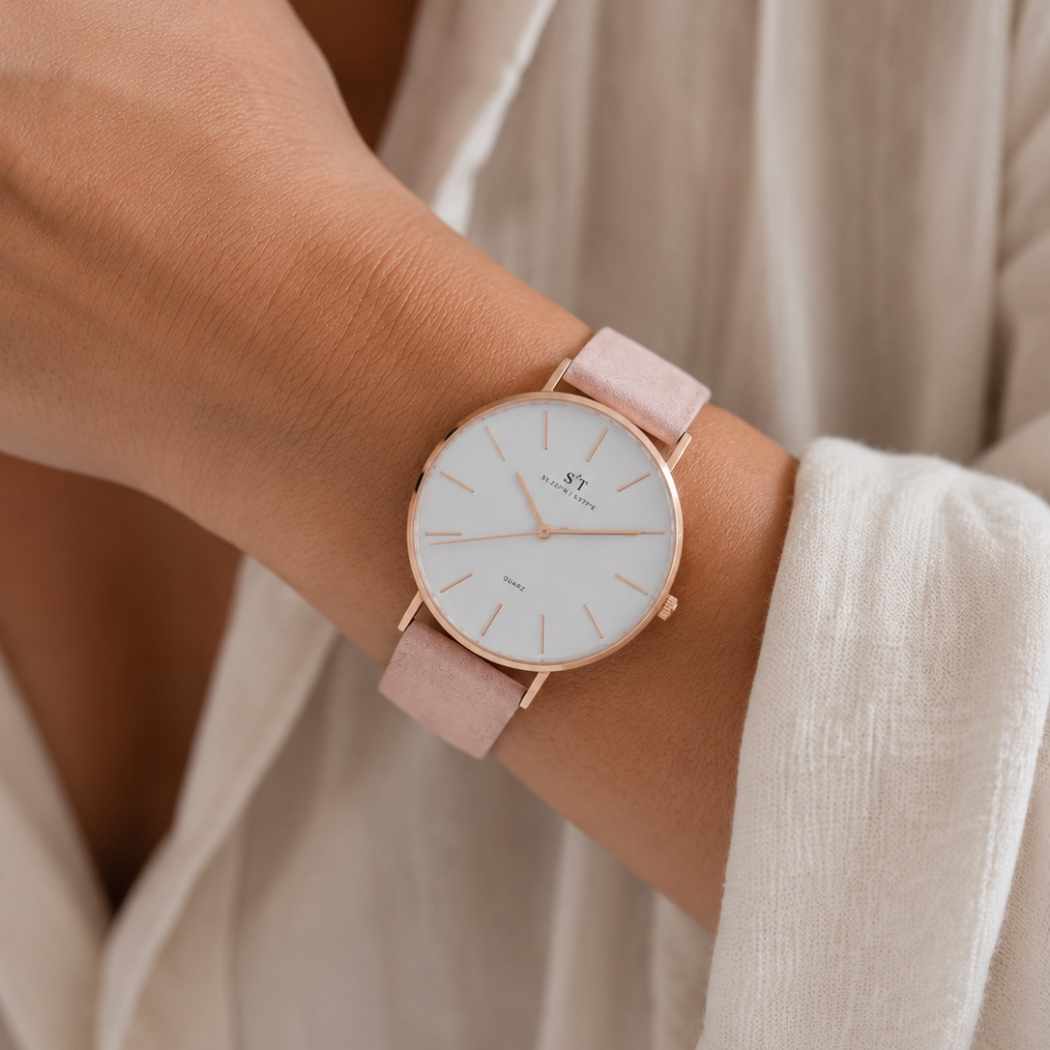 Dünne Damenuhr mit weichem Armband Rosa