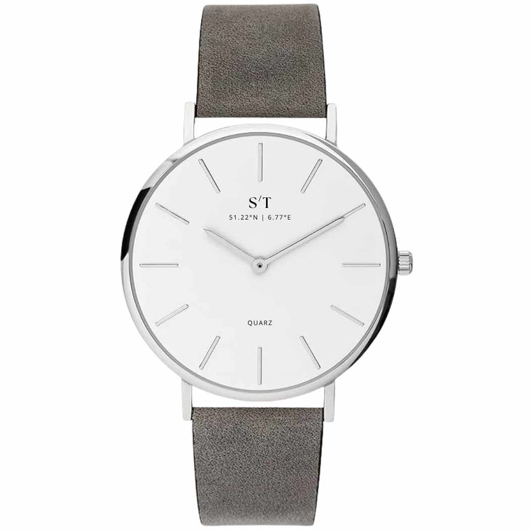 Dünne Damenuhr mit weichem Armband Grau